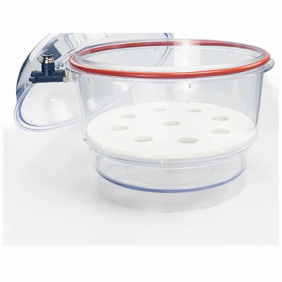 Secador de Vacío de Plástico de 150 Mm, Desecador de Laboratorio, Secado Al Vacío, Almacenamiento, Válvula Doble con Manómetro.