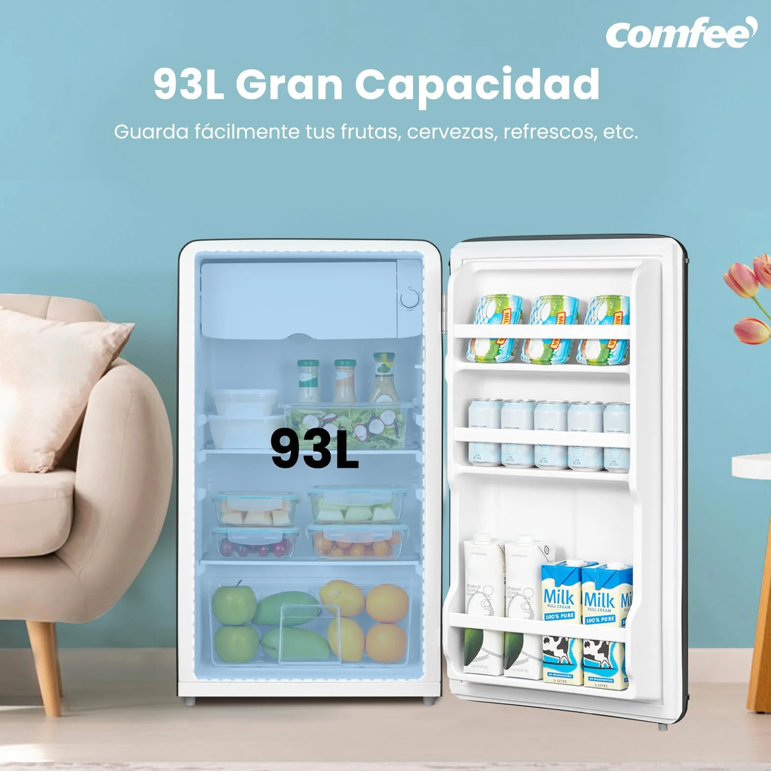Comfee' RCD93BL2EURT(E) Refrigerador Bajo Encimera 93L Retro Independiente Negro
