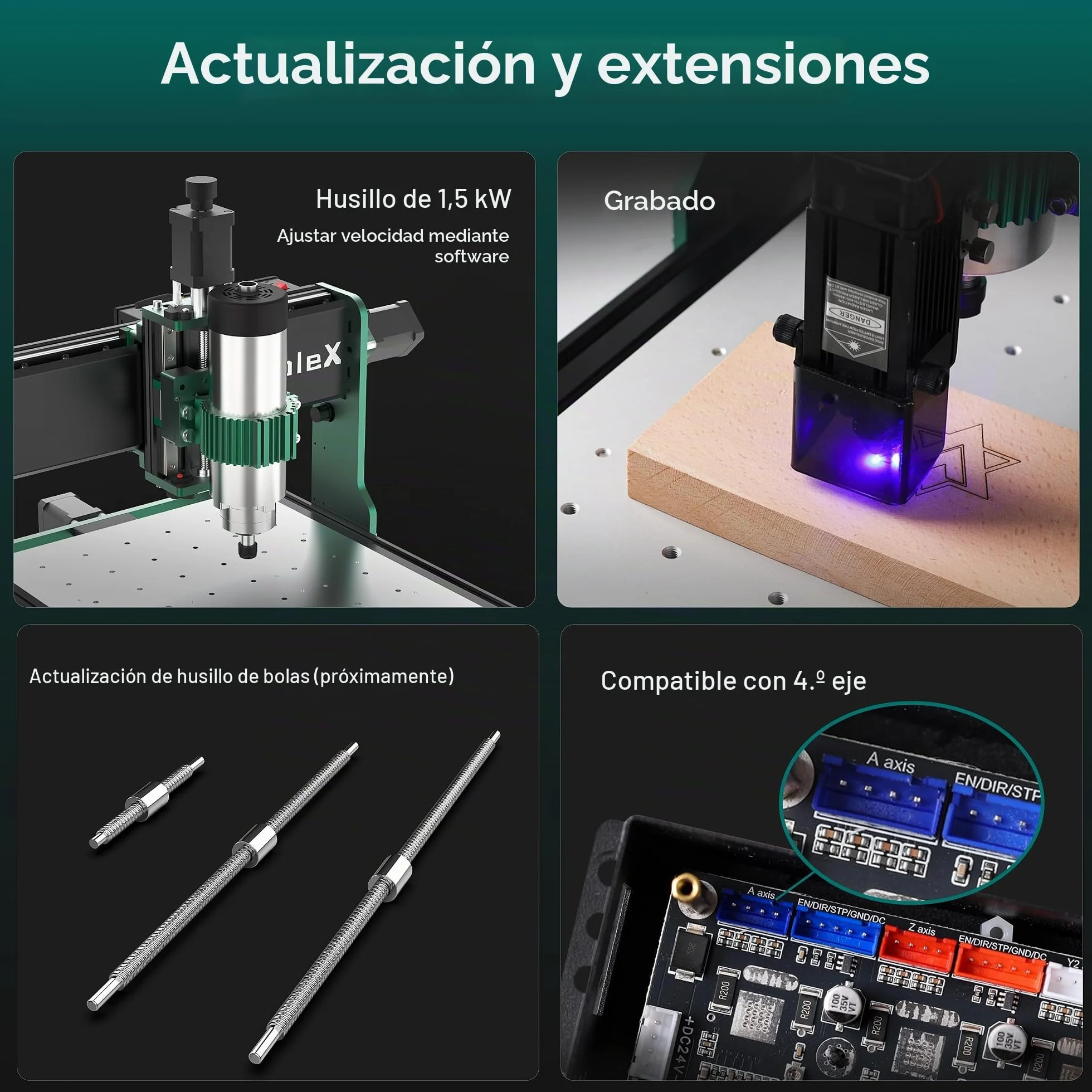 Fresadora CNC 3060-Evo Max, hecha de metal con doble eje XYZ, guías lineales de acero con fresa superior de 800 W, ideal para cortar aluminio, latón, acero