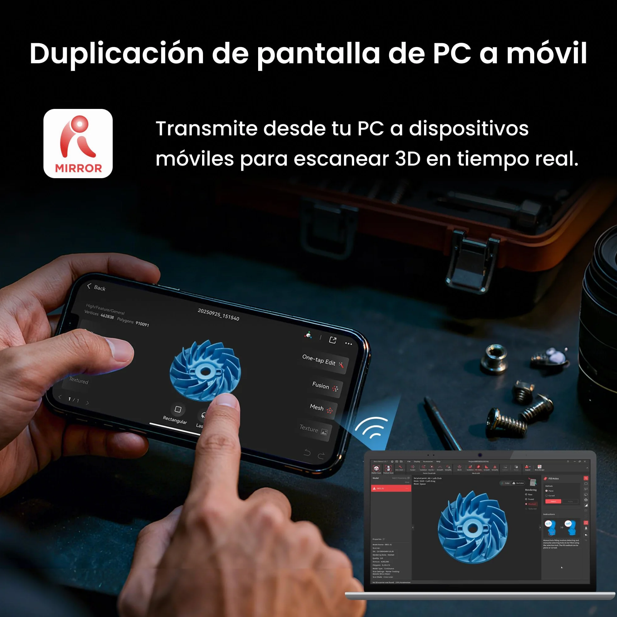 Revopoint MetroX Pro Escáner 3D para impresión 3D, precisión industrial 0,01 mm, 4 modos de escaneo, pantalla compartida interactiva, a todo color, para ingeniería inversa y modelado digital, ESTÁNDAR