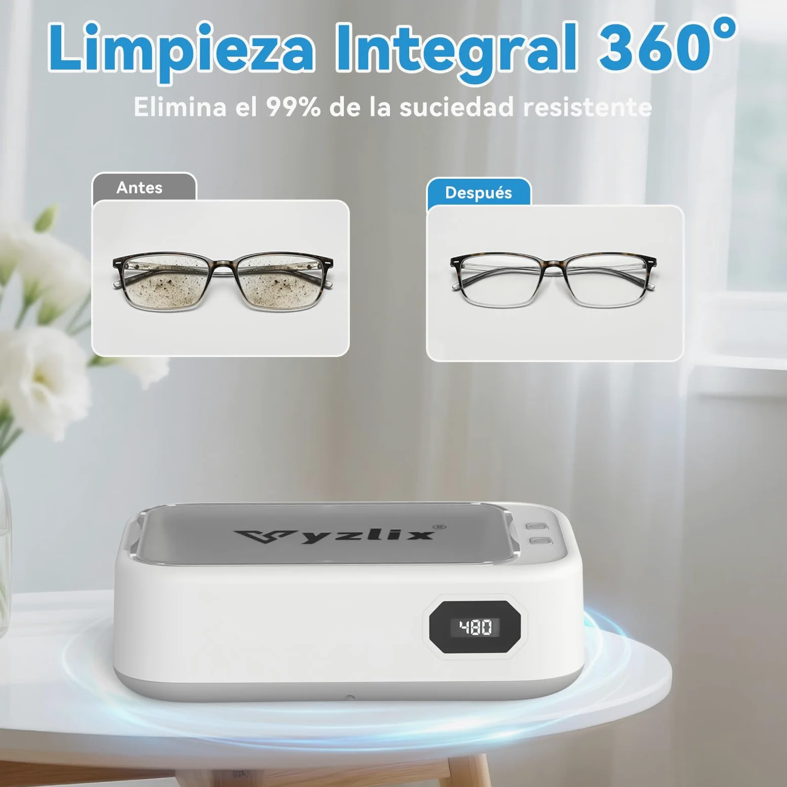 limpiador ultrasonidos 49kHz 640ml, ultrasonic cleaner digital 5 modos | portátil ultrasonidos limpieza para gafas, joyas, dentaduras