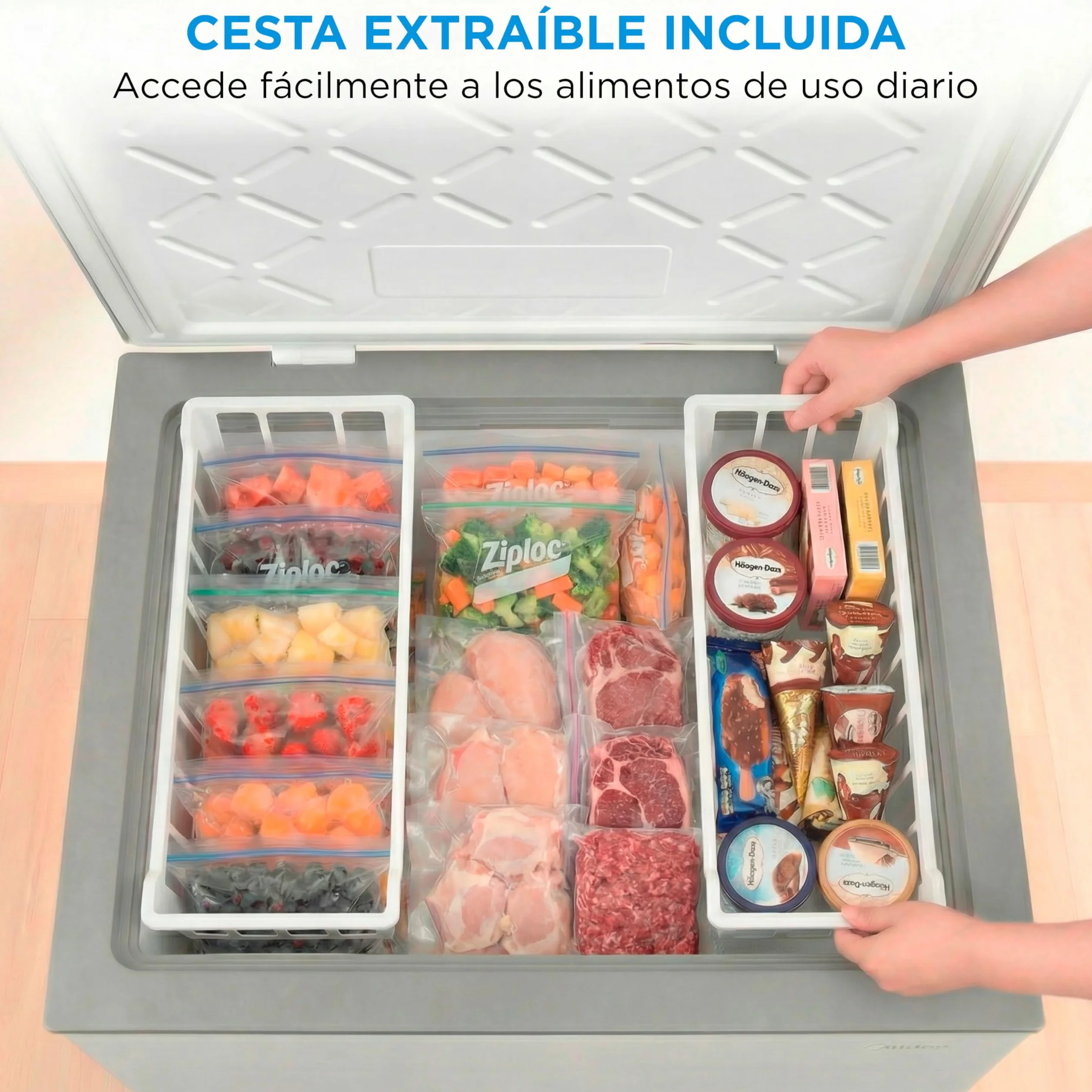MIDEA Congelador Horizontal 143L Inverter Convertible Frigorífico Silencioso 37dB Bajo Consumo