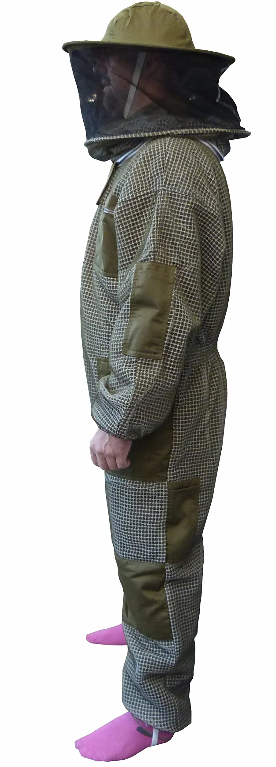 AGS Sombrero redondo velo de tres capas ultra ventilado verde apicultura traje profesional de abeja apicultura traje grande