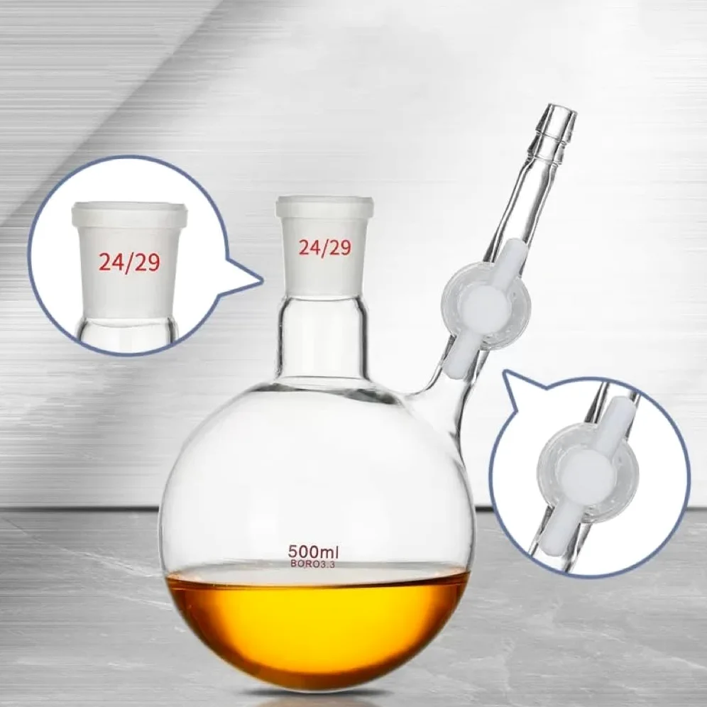 Frasco de reacción estándar individual con boca esmerilada, capacidad de 25 ml a 250 ml, junta 19/26-24/29, válvula de vidrio, matraz de reacción(250ml 24-29)
