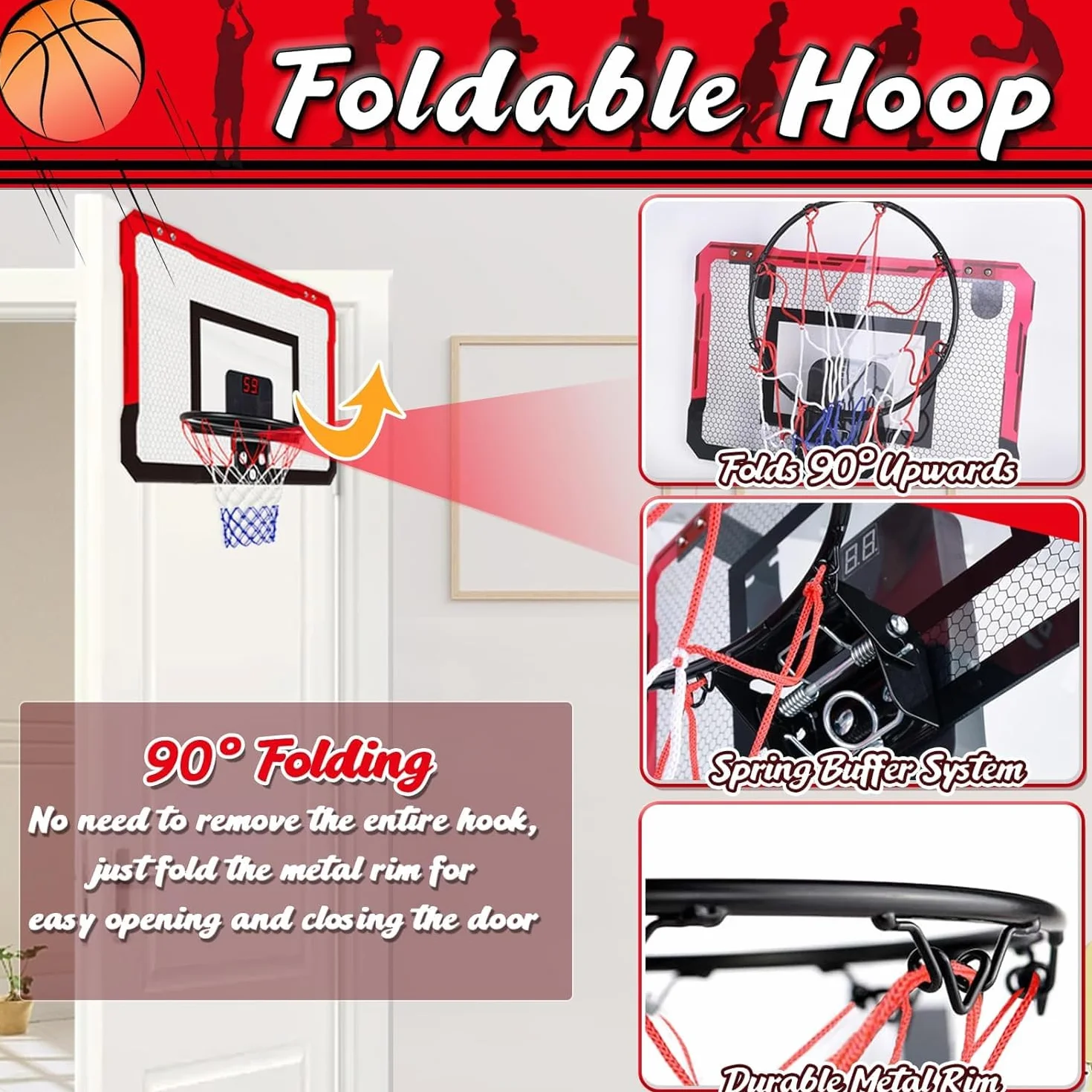 TEUVO Canasta Baloncesto Infantil Mini con 4 Canastas Interior Exterior Regalo Niños Niñas