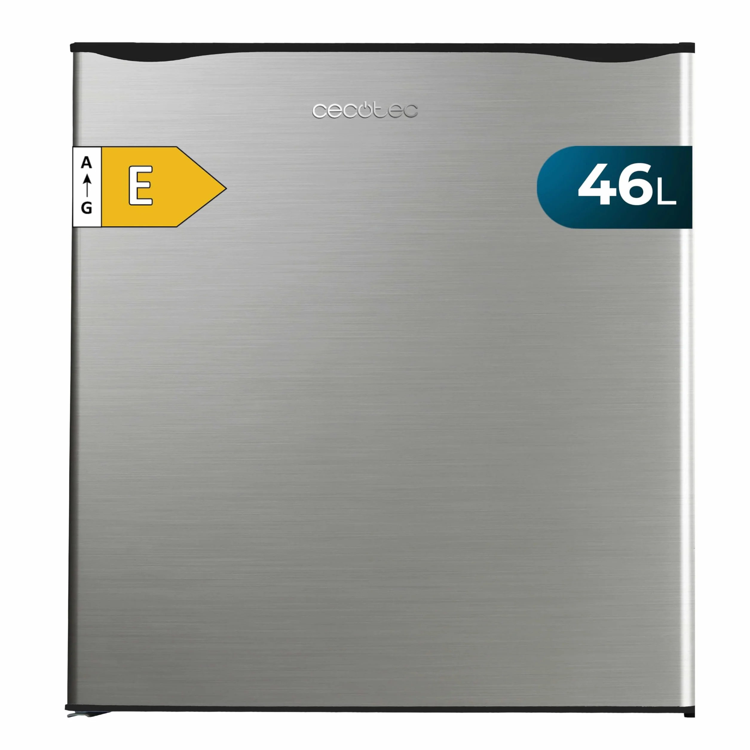 Cecotec Nevera Pequeña Frigorífico Mini Minibar 46L GrandCooler 20000 SilentCompress Inox E. Altura 48,7cm, 48 cm de Ancho, Bajo Consumo, Puerta Reversible, Funcionamiento Cíclico, Inox