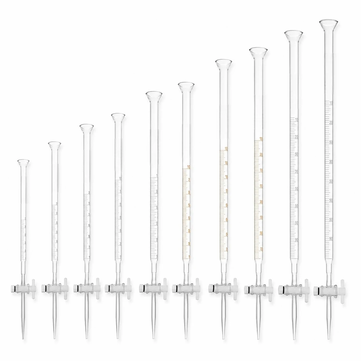 Bureta Vidrio Laboratorio Embudo Acampanado Válvula PTFE-1mL/0.01 | Material Vidrio Laboratorio Multiuso Ideal para Valoración y Análisis Multireactivo