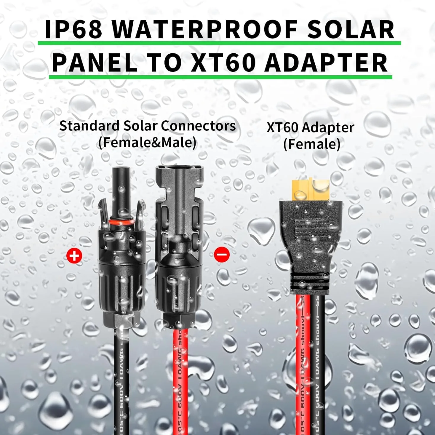 Conector de panel solar a XT60 Cable conector de 50 pies, 10 AWG Solar a XT60 Cable de extensión de carga XT60 (enchufe hembra) para panel solar plegable RV, estación de energía portátil, generador