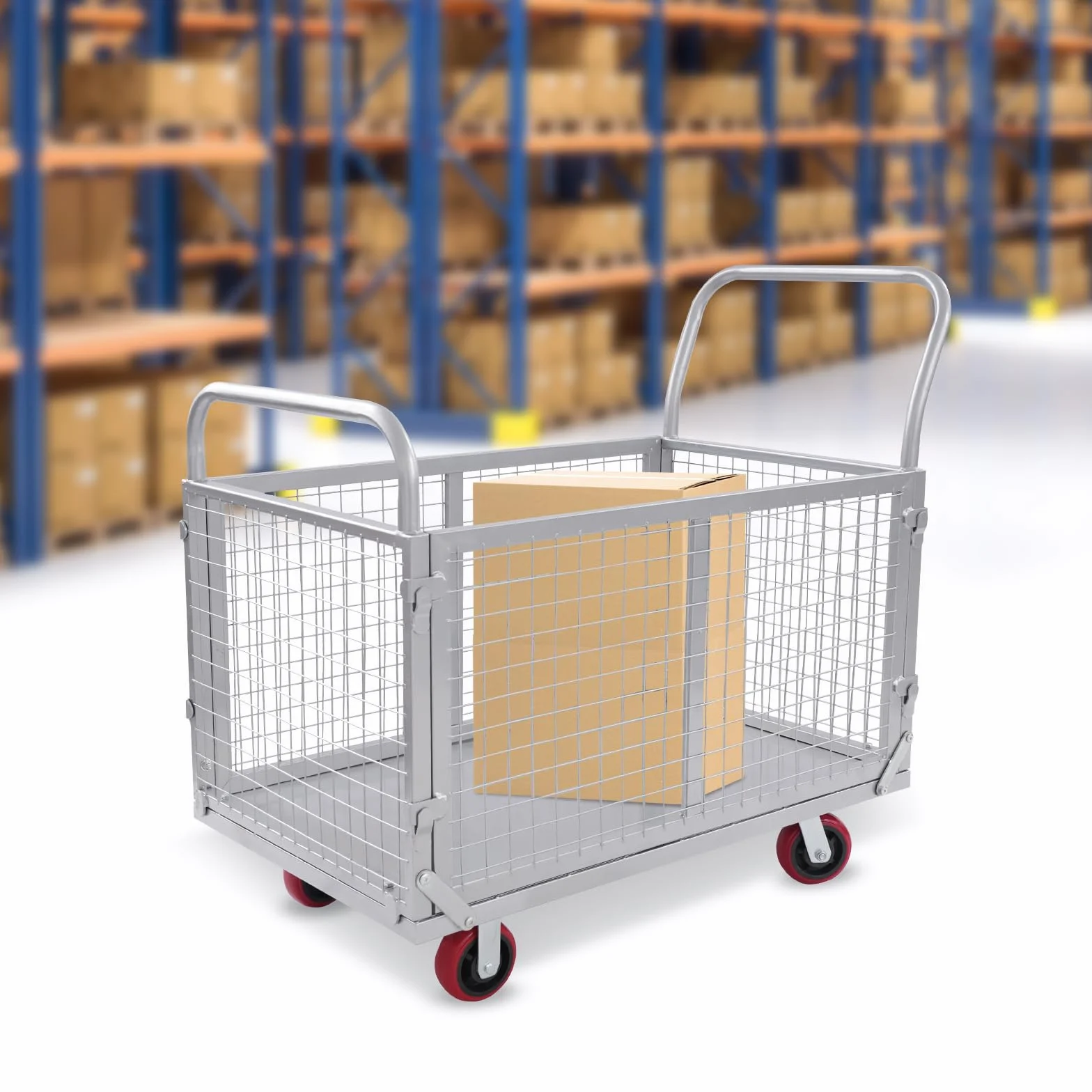 Carro plegable con ruedas, 100 x 60 x 94 cm, capacidad de carga 200 kg, color plateado