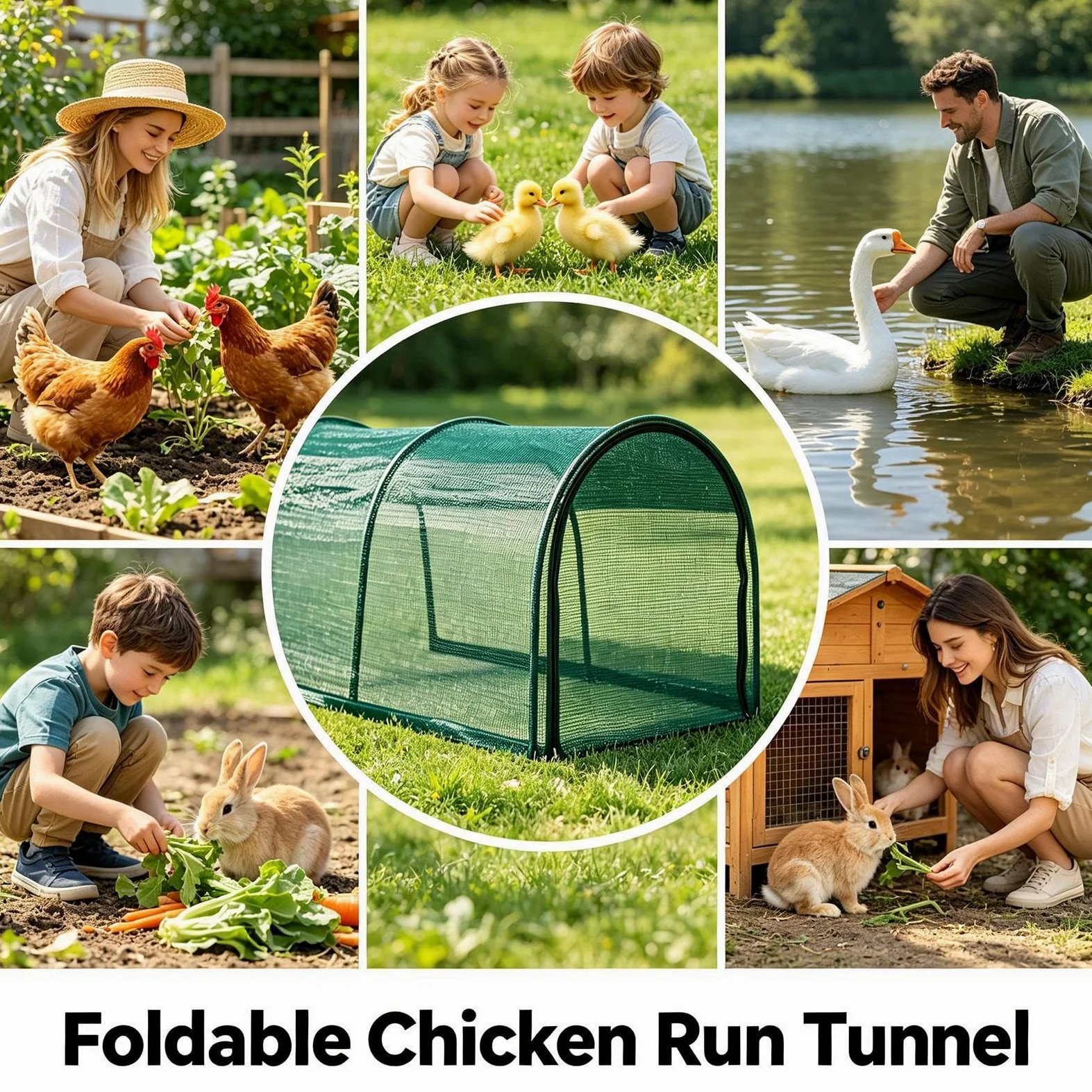 Gallinero con red solar, recinto de nailon largo portátil | Túnel para gallinas de jardín, para aves de corral, patos, conejos, interior y exterior, jardín, terraza