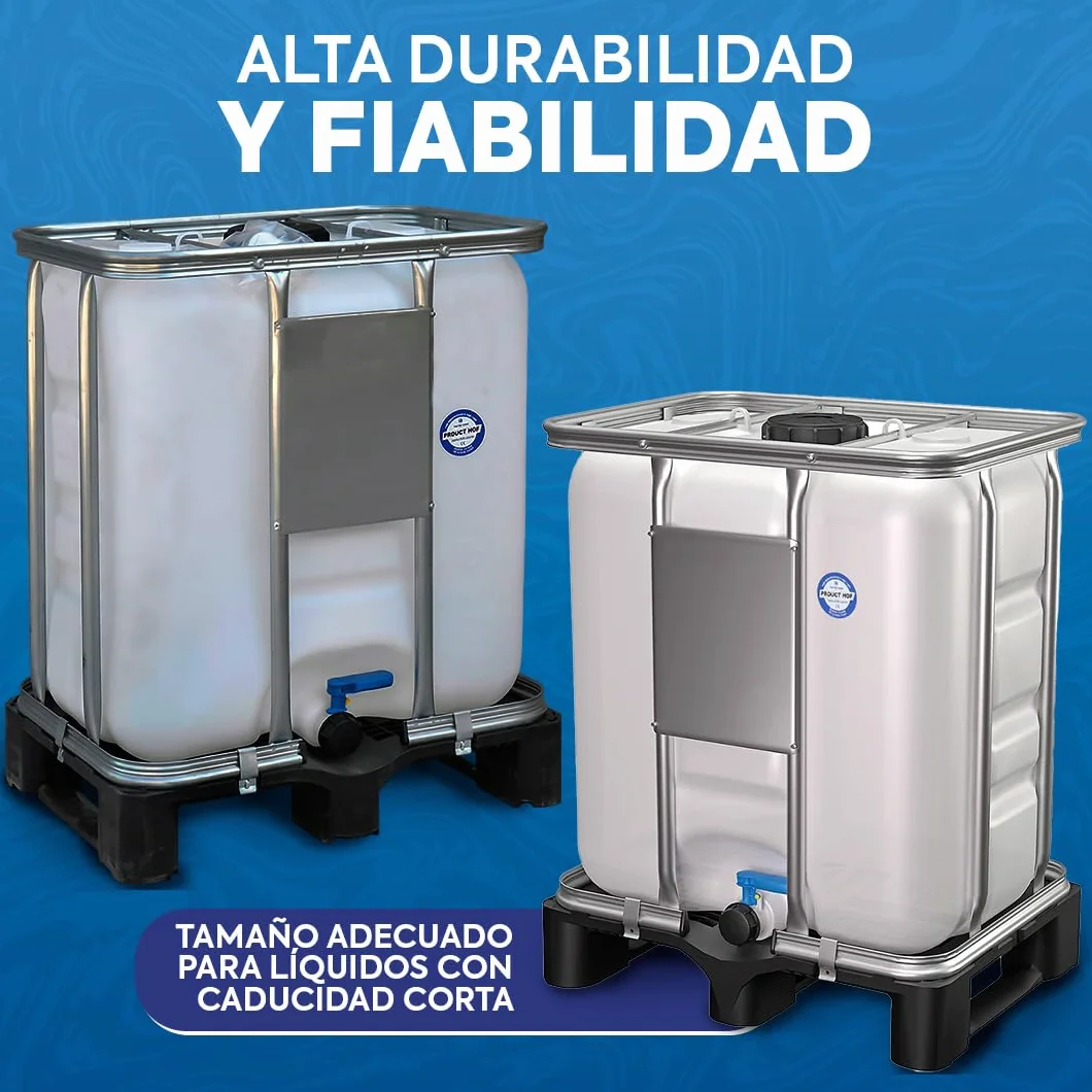 Depósito IBC 300 litros - Contenedor Plástico Industrial Compacto con Palet Plástico, Homologado UN y ADR, Ideal para Almacenamiento Seguro de Agua, Líquidos Alimentarios y Químicos.