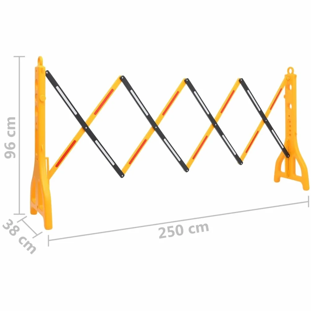 vidaXL Barrera de Tráfico Plegable Seguridad Carretera Valla Telescópica Rayas Reflectantes Barricada Portátil Expansible Amarillo y Negro 250x38x96cm