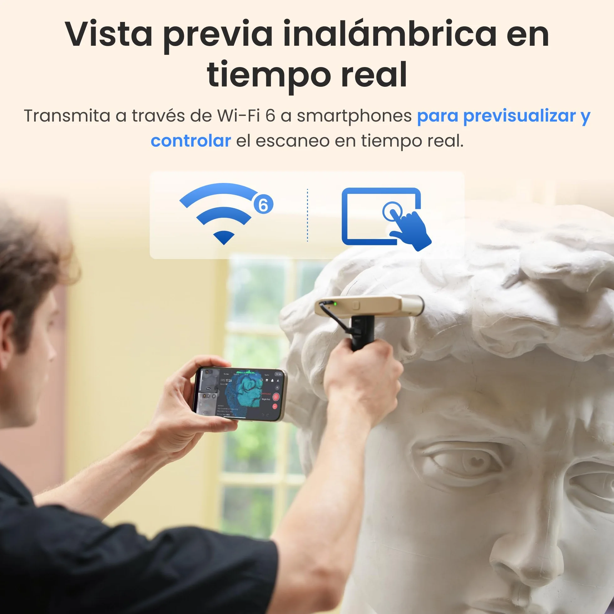 Revopoint INSPIRE 2 Escáner 3D para Impresión 3D, Precisión hasta 0,03 mm, Láser Multilínea y Luz Estructurada, Escaneo Inalámbrico y Exterior, a Todo Color, para iOS/Android/Win10/11, Estándar