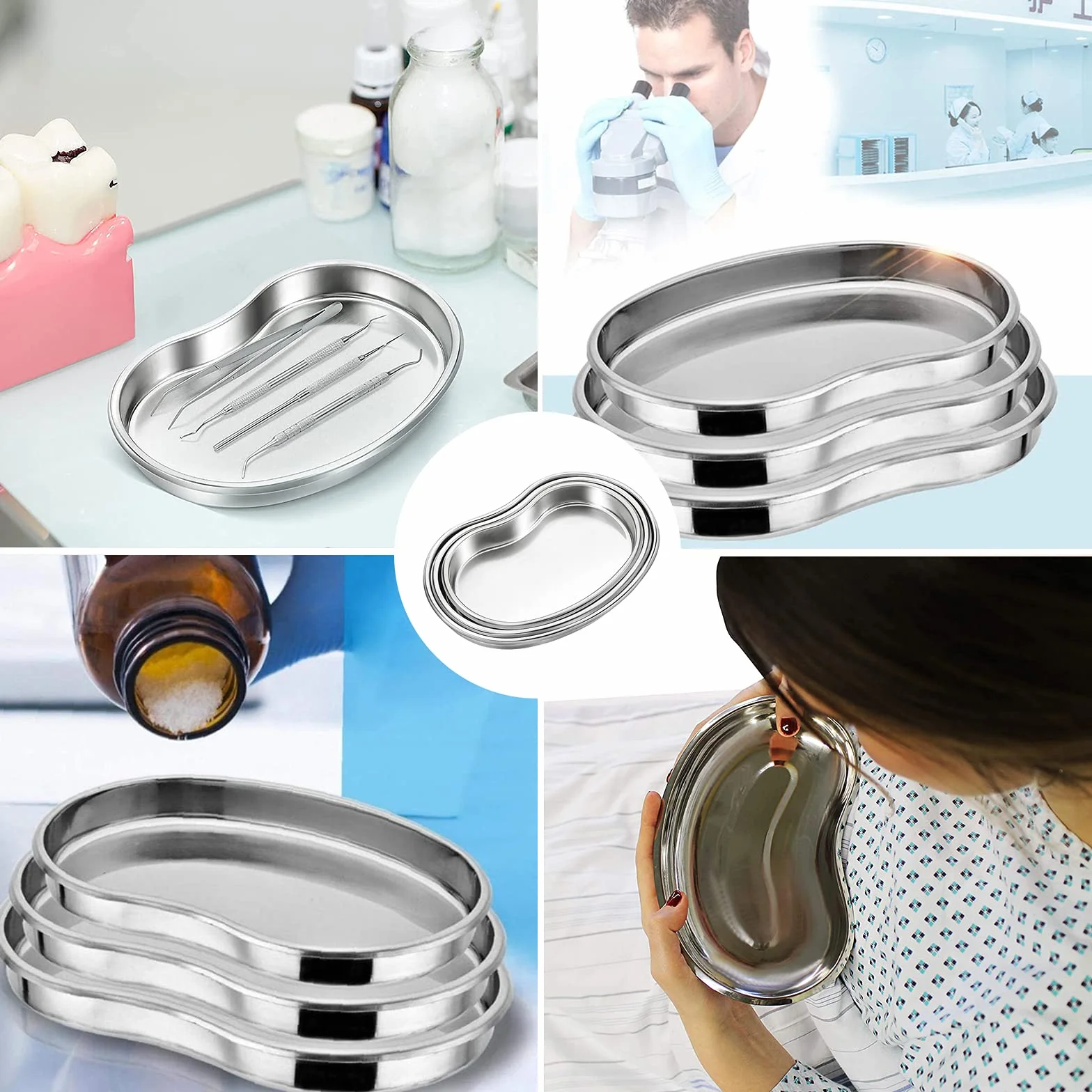 Bandeja Médica de Acero Inoxidable para Esterilización, Laboratorio Clínico y Tatuaje
