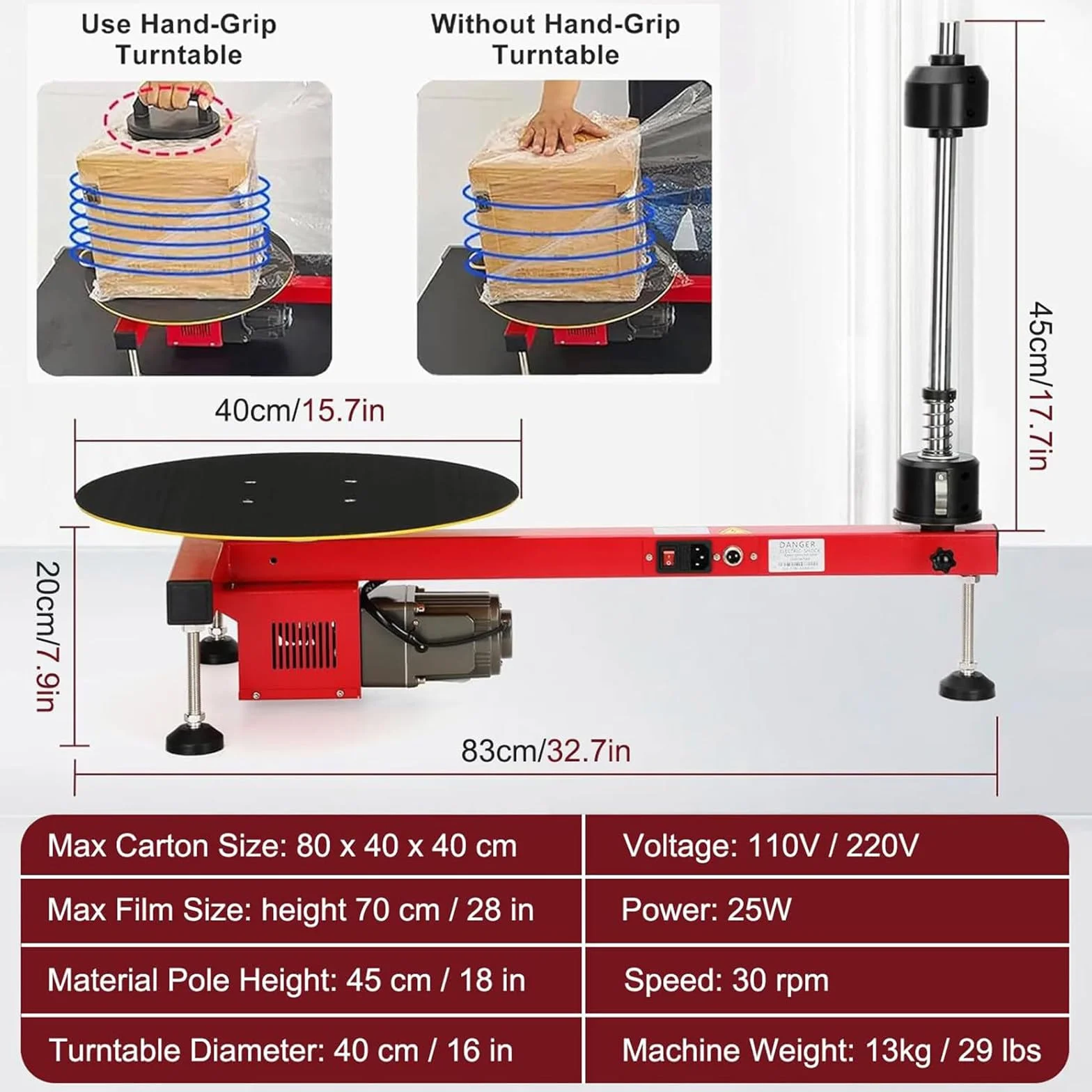 Máquina Envolvedora Eléctrica con Film Estirable, Máquina Empacadora con Dispensador de Film Estirable, Máquina Envolvedora de Cartón, Velocidad 30 RPM, la Alta Velocidad Mejora la Eficiencia