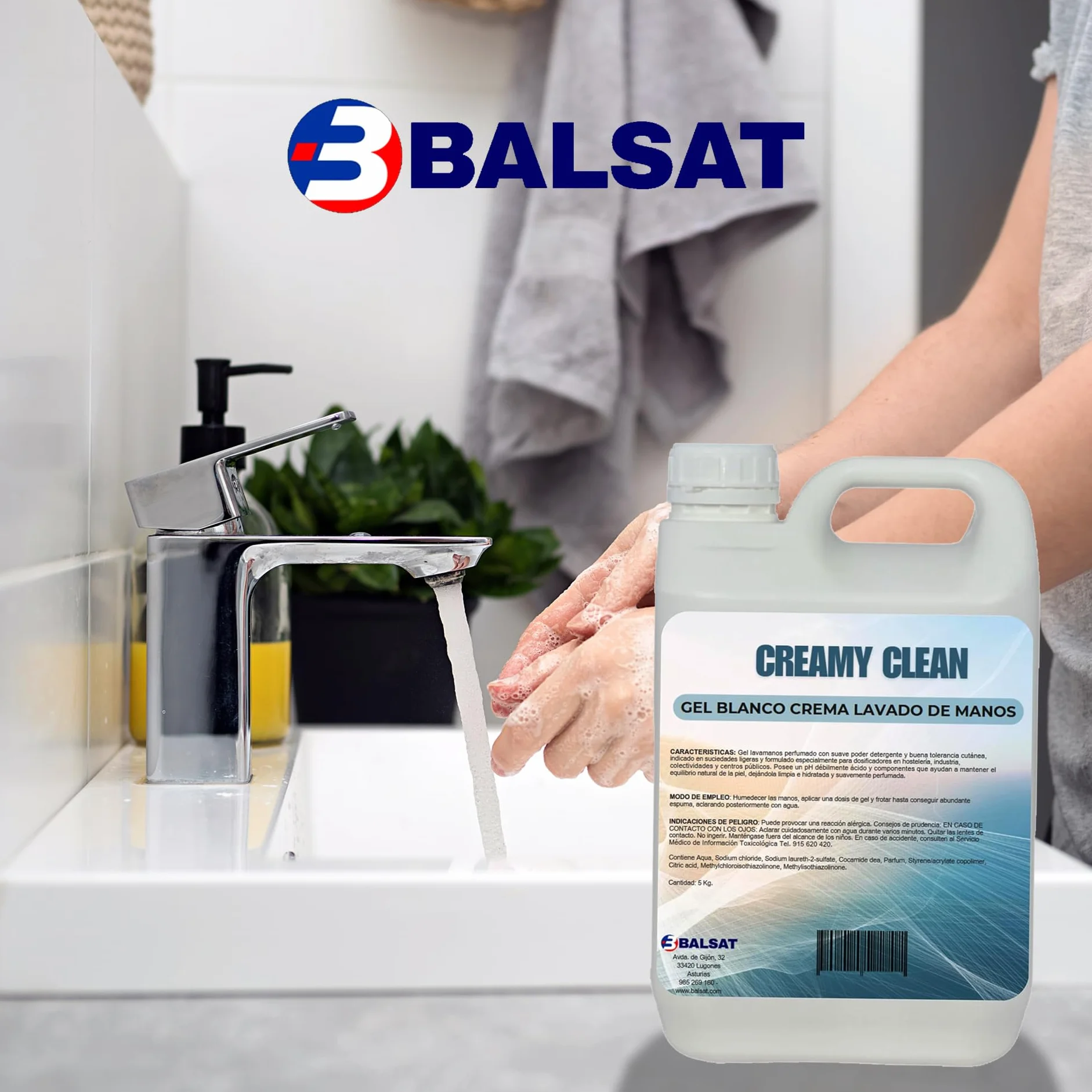 BALSAT Jabón de Manos CREAMYCLEAN Garrafa 5L Gel Neutro Dermoprotector Lanolina