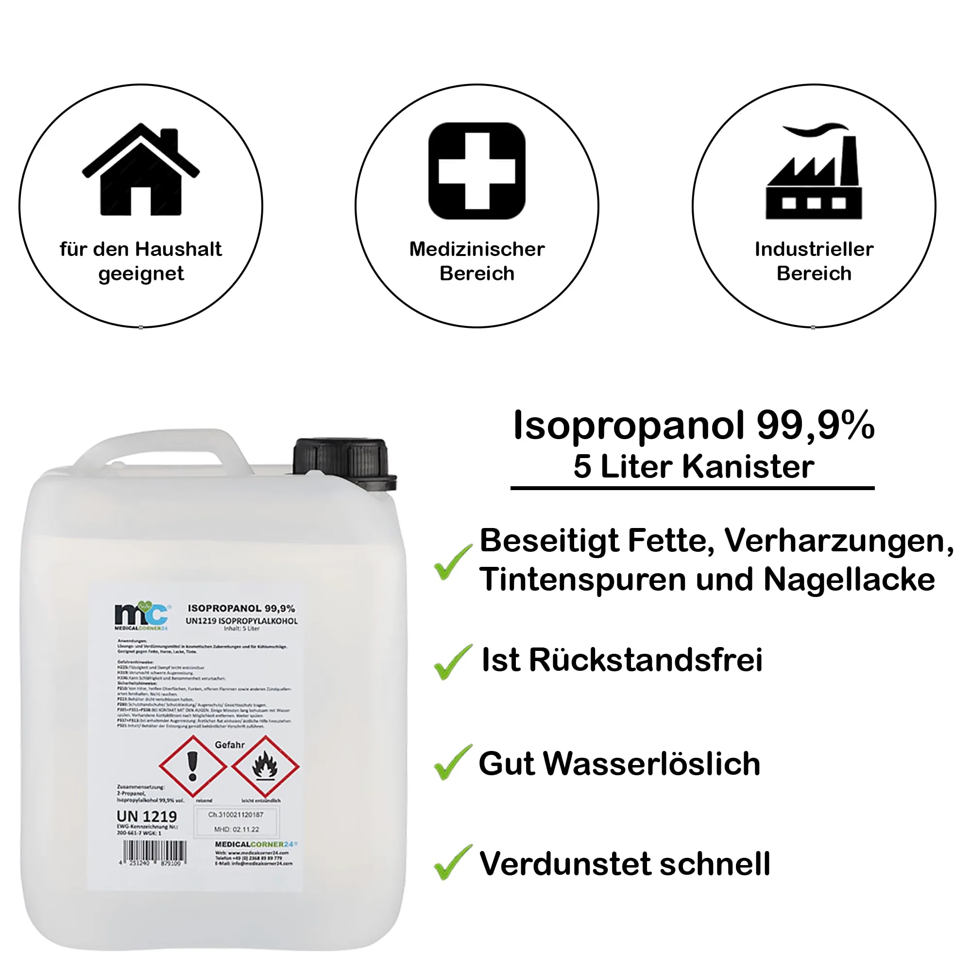 Medicalcorner24 Isopropanol 99,9% isopropylalkohol 2 x 5 l Bidón, Alcohol