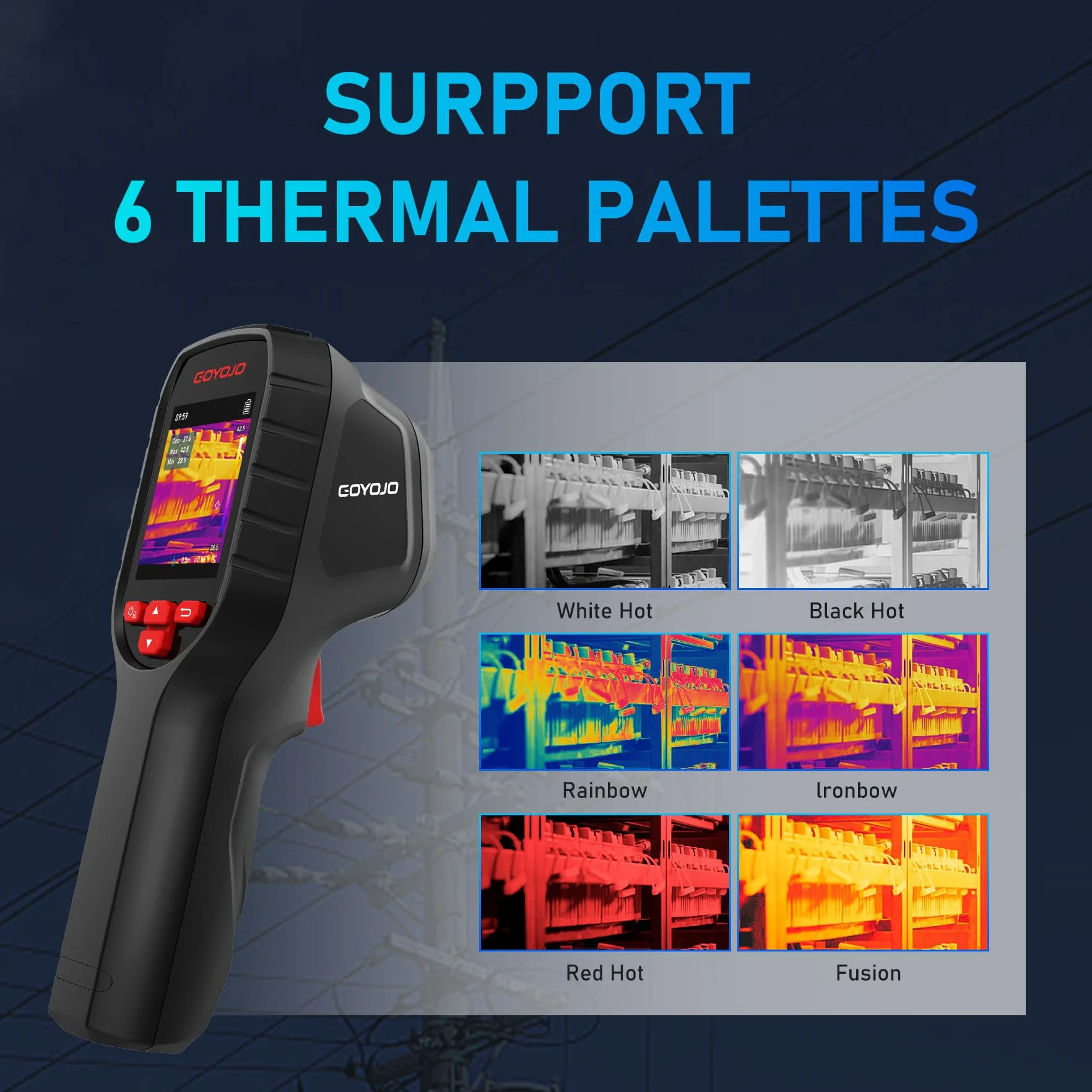 GOYOJO Cámara Térmica de 192 x 192 con Resolución IR, Cámara Infrarroja de Mano, Imagen Térmica de 25 Hz, Velocidad de Actualización de 25 Hz, Cámara Térmica Compacta de Mano con Puntero Láser