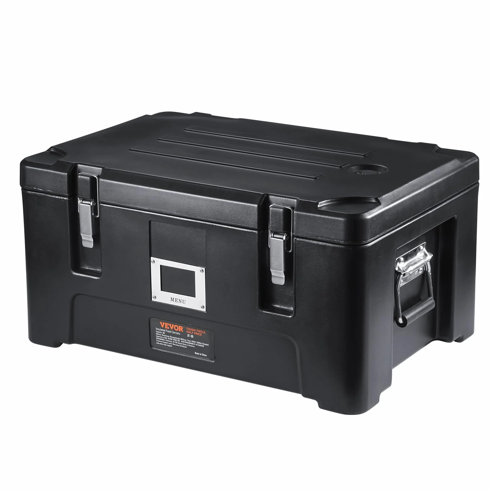 VEVOR Transportador de alimentos aislado 36 cuartos caja caliente apilable para catering con 3 sartenes de acero inoxidable calentador de alimentos LLDPE con asas laterales elásticas y hebillas, Negro