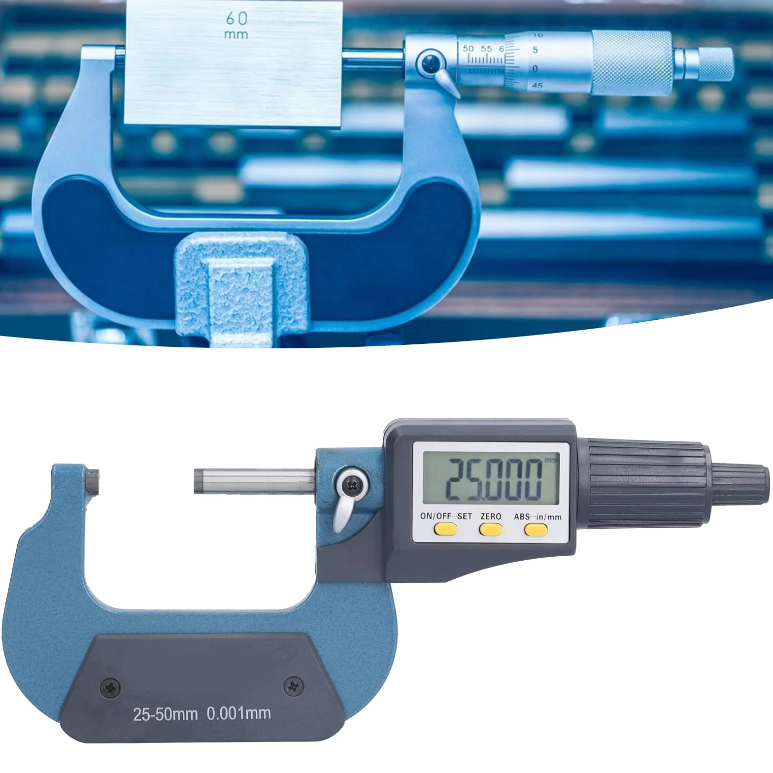 Micrómetro Digital Electrónico, 25-50mm, Resolución 0.001mm, Precisión 0.002mm, Pantalla LCD, Herramienta de Medición de Espesor