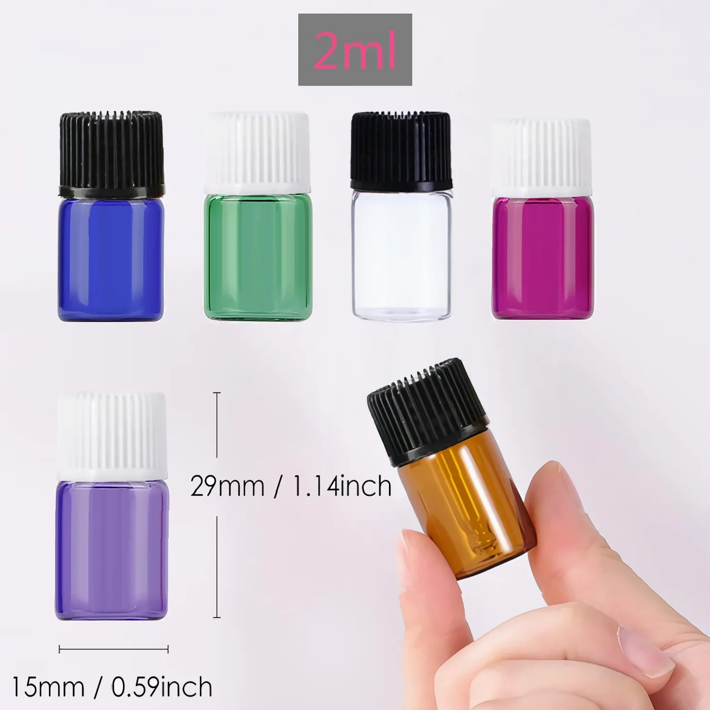 200 Piezas Azul 2ml Botellas Vacías de Aceite Esencial de Vidrio Frascos de Vidrio de Muestra con Tapón negro con Reductor de orificio para Cosmético, Aromaterapia