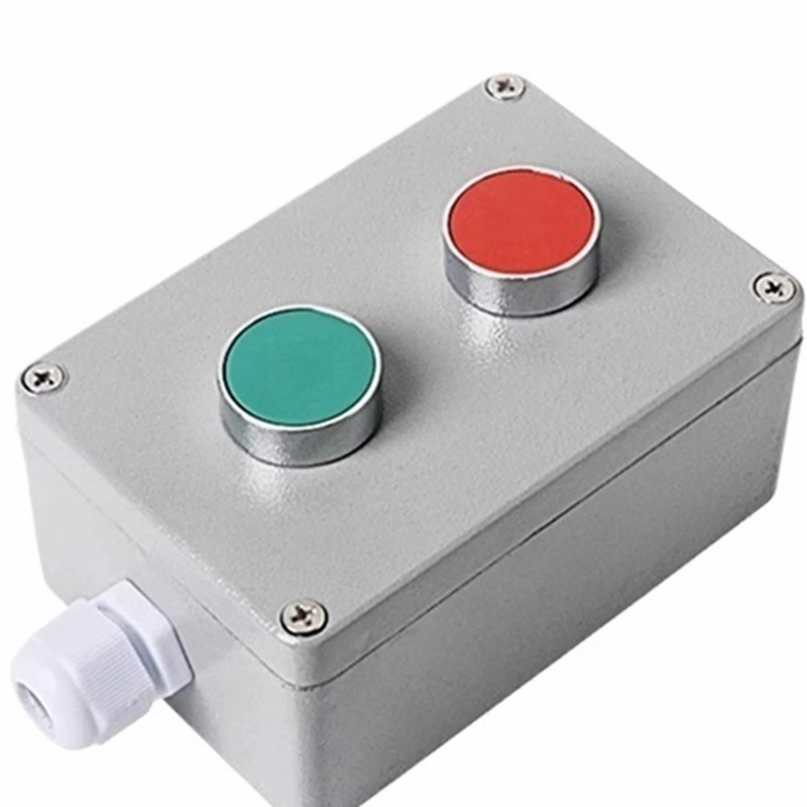 Caja de Control de interruptor de botón pulsador de Metal 2P, reinicio de inicio de parada de emergencia