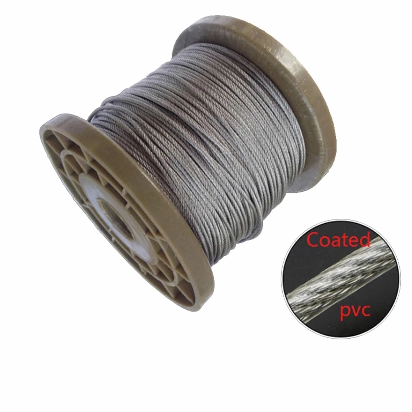 Alambre De Acero Plastificado Cable flexible de acero recubierto PVC 50,0 m, cable blando, tendedero inoxidable transparente