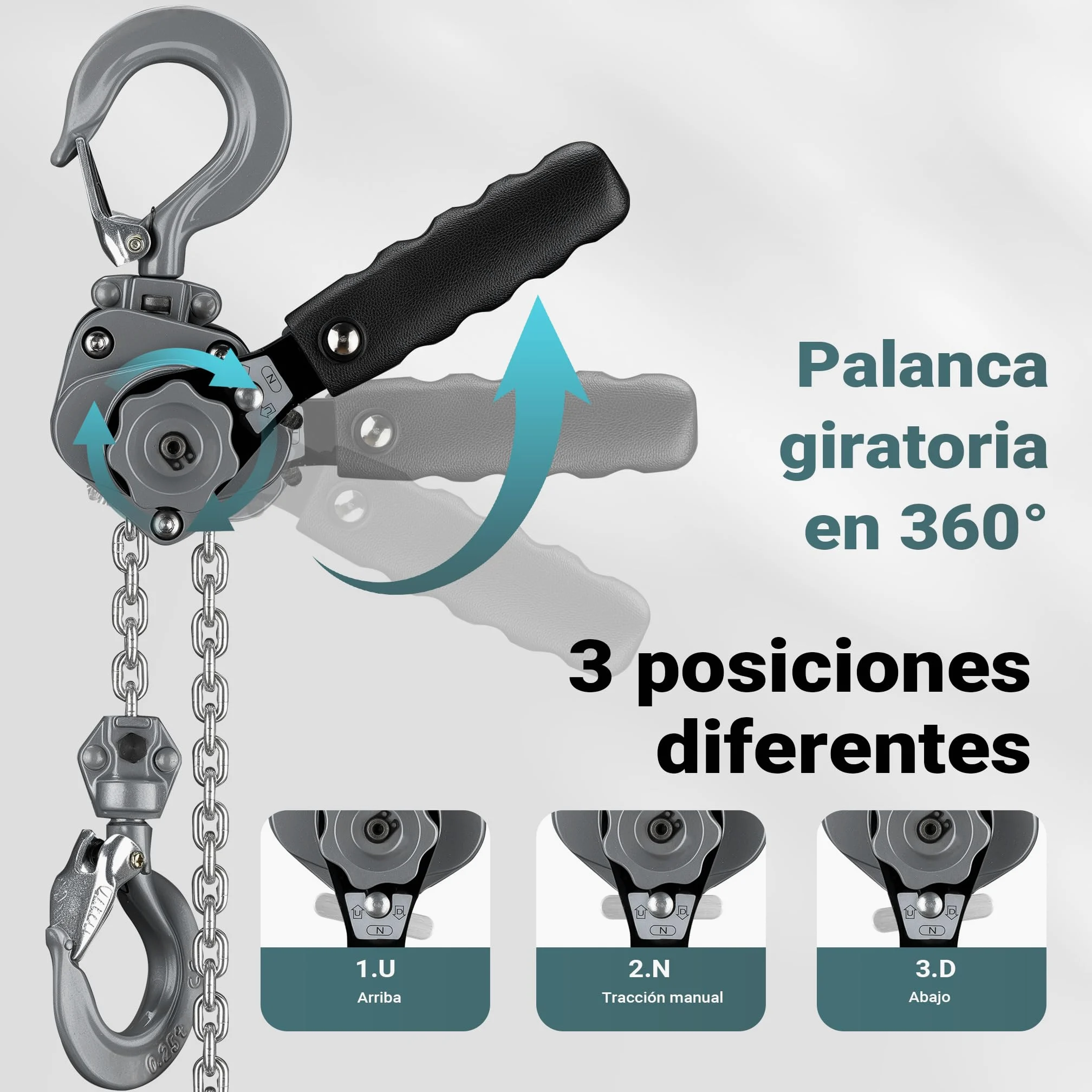 Wiltec Mini polipasto de palanca 250 kg con cadena G100 y carcasa de aluminio cabrestante manual de 1,5 m de elevación sistema de freno y engranaje reductor para mayor seguridad y facilidad de uso