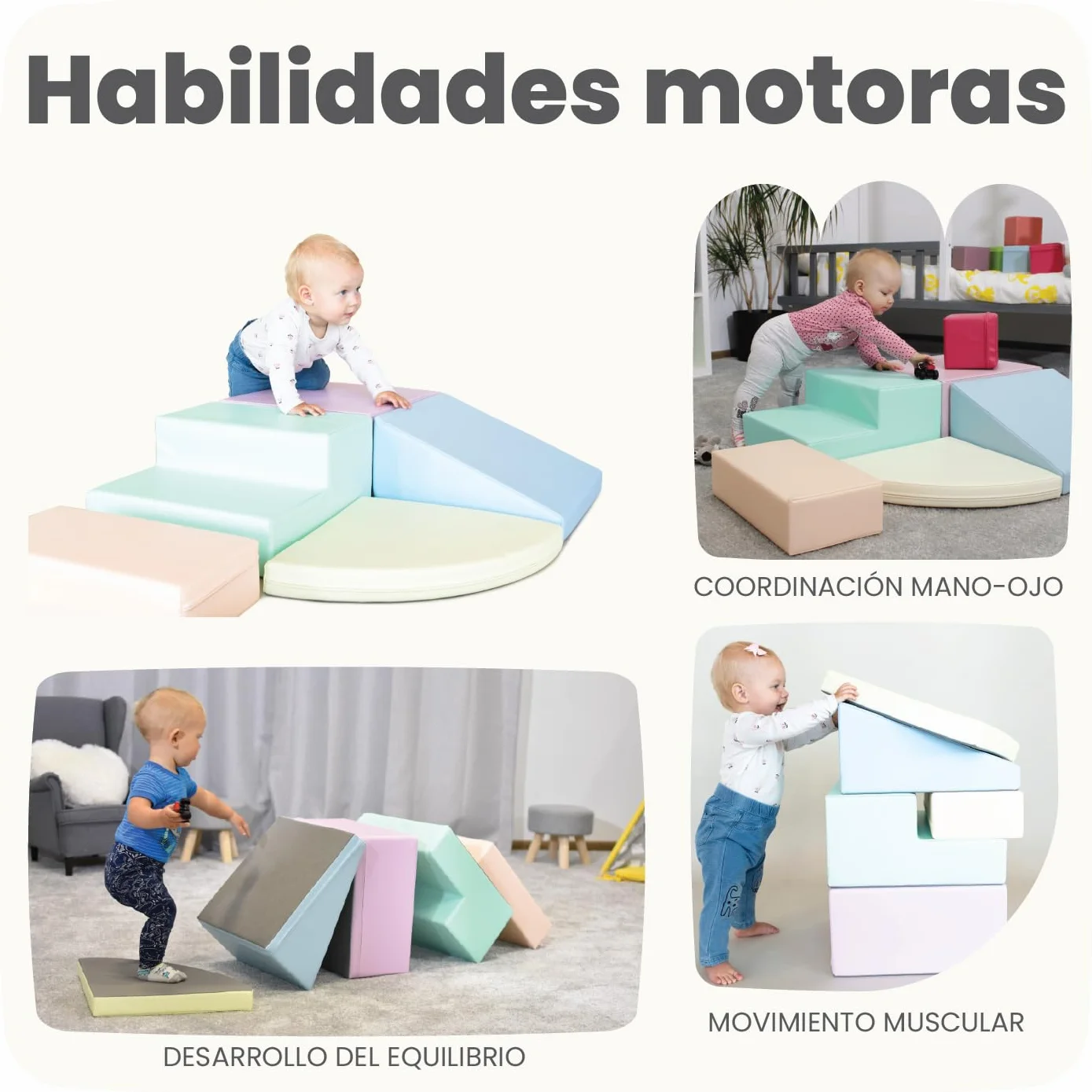 IGLU Soft Play Corner Climber Bloques Psicomotricidad Infantil Juego de 5 Espuma Educativos para Niños Escalada Bebe Parque Montessori Pastel