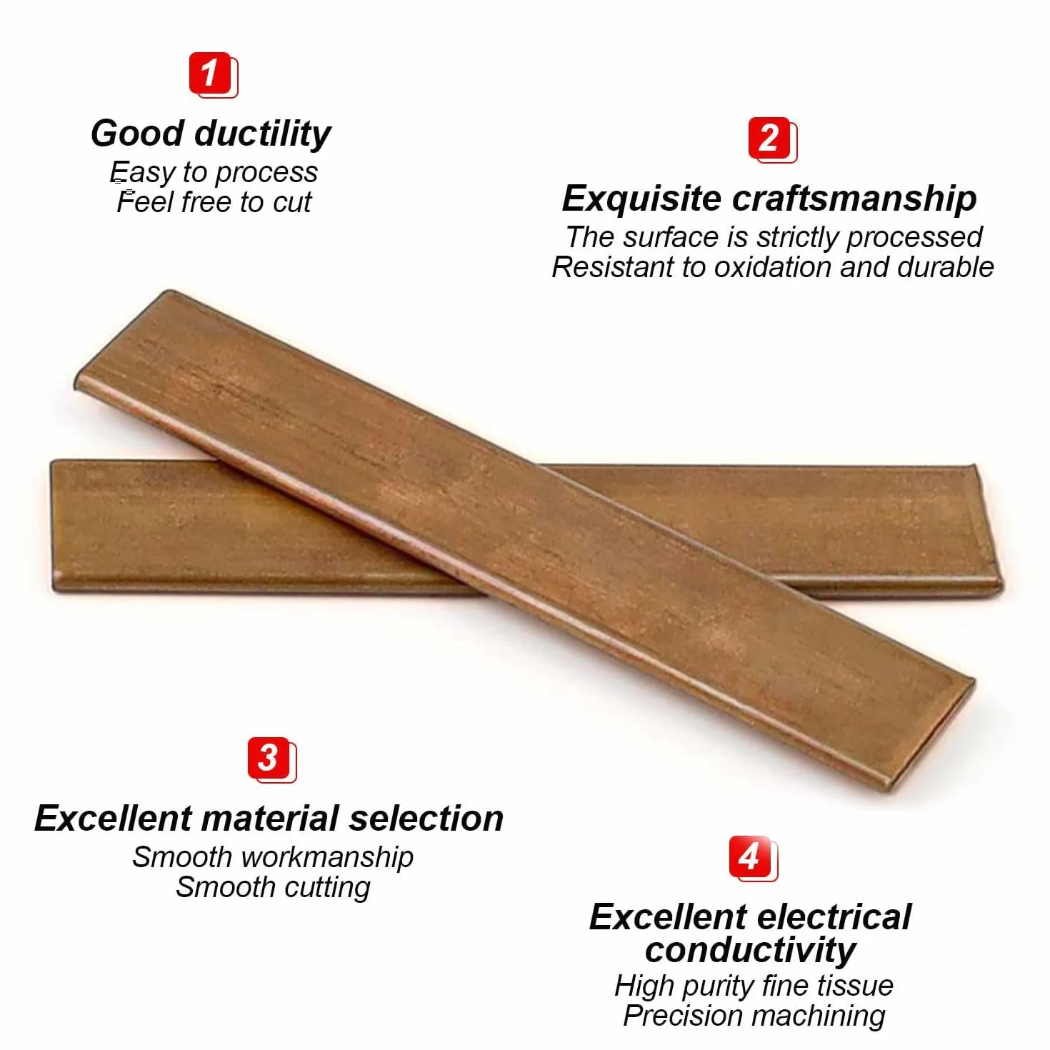 T2 Hoja de Cobre Puro, Barra Roja, Buena Conductividad Térmica, Excelente Ductilidad, Plana, Adecuado para Cableado de Equipos (105 × 20 × 3 mm)