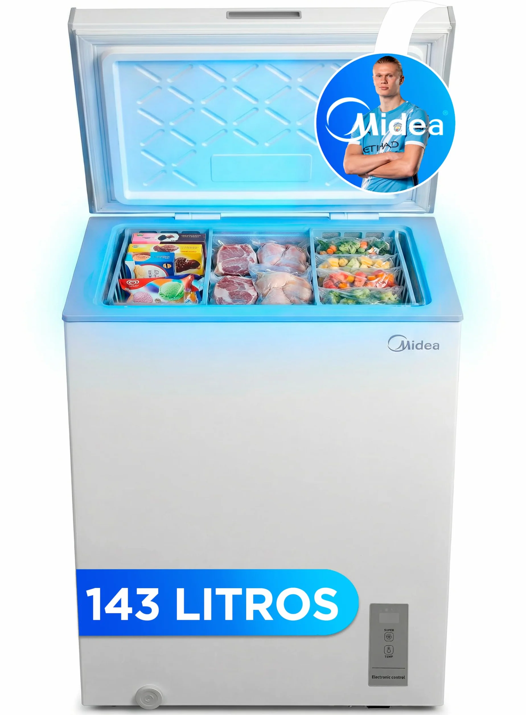 MIDEA Congelador Horizontal 143L Inverter Convertible Frigorífico Silencioso 37dB Bajo Consumo