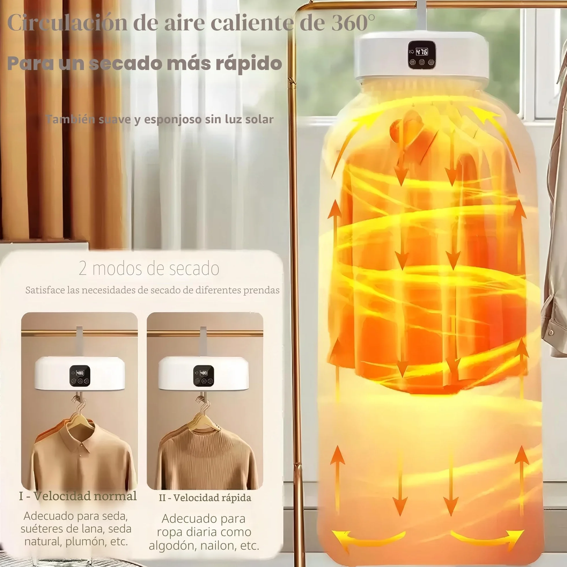 Secador eléctrico portátil 600 W mini bomba de calor con temporizador