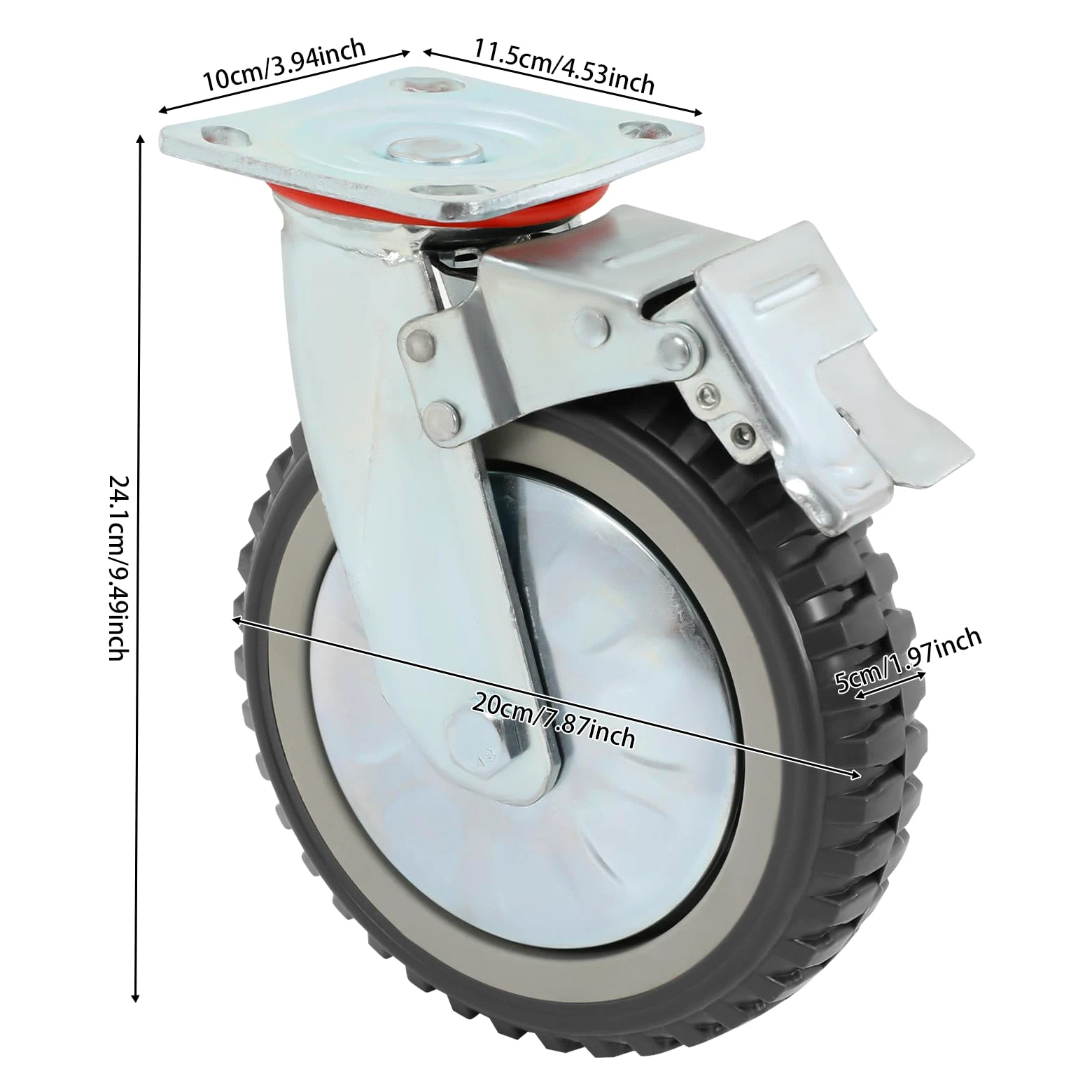 4 ruedas de transporte, 200 mm, ruedas fijas industriales, ruedas de alto rendimiento, capacidad de carga 700 kg