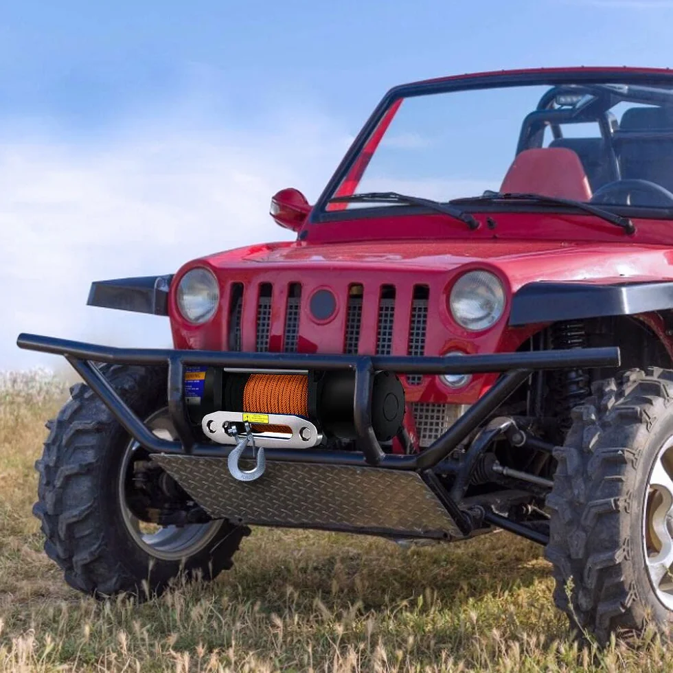 Anbull Cabrestante Eléctrico 12V 4500 LBS/2045 Kg, Cuerda sintética 5.5mm*15m, IP67 Impermeable, Cuerda de Nailon, con Control Remoto Inalámbrico *2 (20m), Compatible para ATV UTV