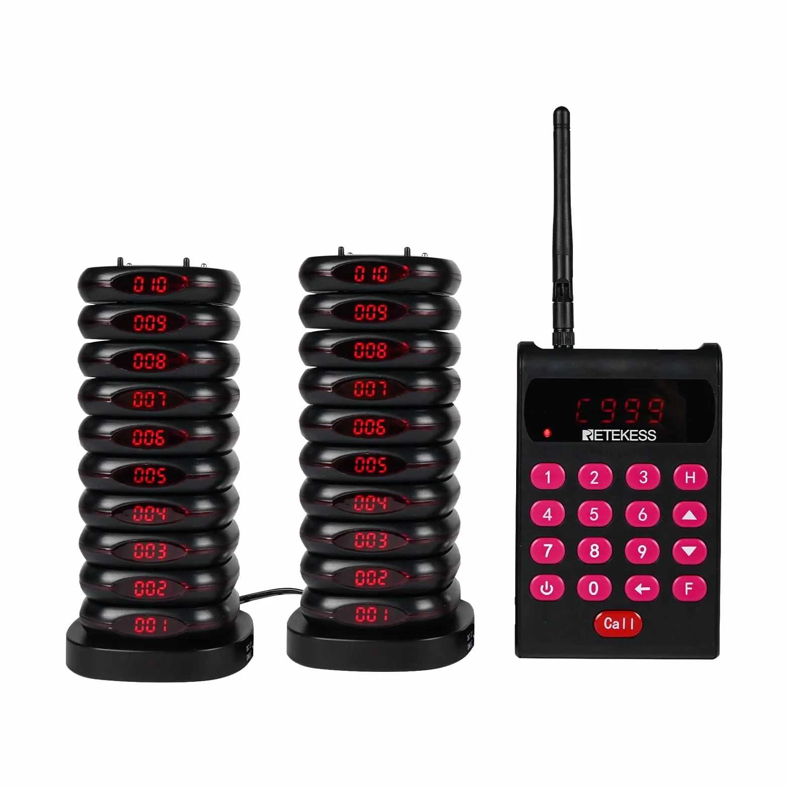 Retekess TD161 Buscapersonas Restaurante, 500M Avisadores Clientes, Teclado Extraíble, Fácil Configuración, 300 mAh 20H, Sistema de Llamadas para Pubs, Zoo, Logística (20 Buscapersonas)