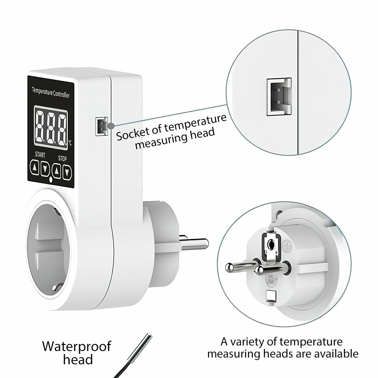Digital Termostato Enchufe Controlador de Temperatura con Sonda LCD para Reptiles Incubadora Invernadero