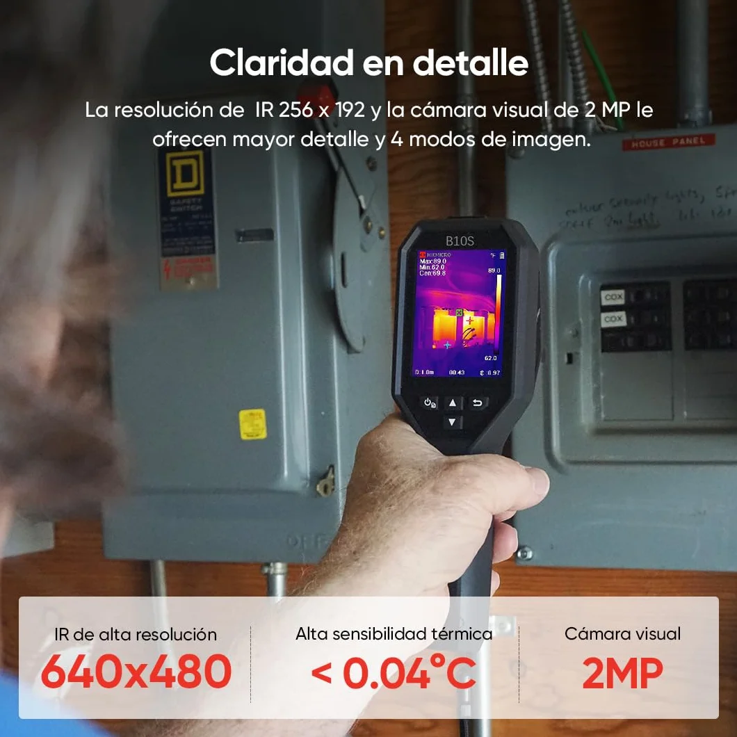 Cámara térmográfica HIKMICRO B10S con resolución IR 256 x 192, con cámara visual de 2MP, cámara de imagen térmica para inspección del hogar, 25 Hz, LCD de 3,2" Resolución 640 × 480, IP54, -20°C~550°C
