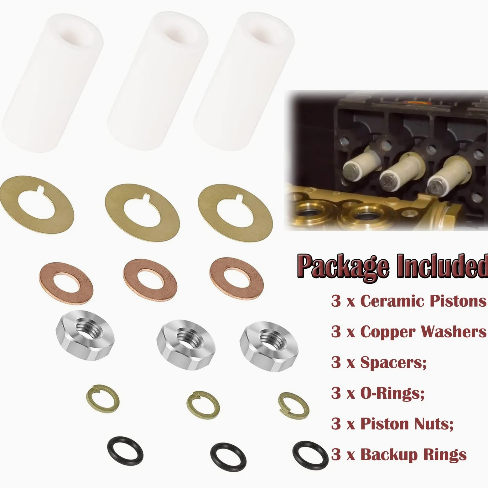 Para Annovi Reverberi AR2546 Bomba 18mm Kit de pistón Kit de reparación de émbolo de cerámica para bombas RK RKA RKV XRCA XRCV GRKV-D