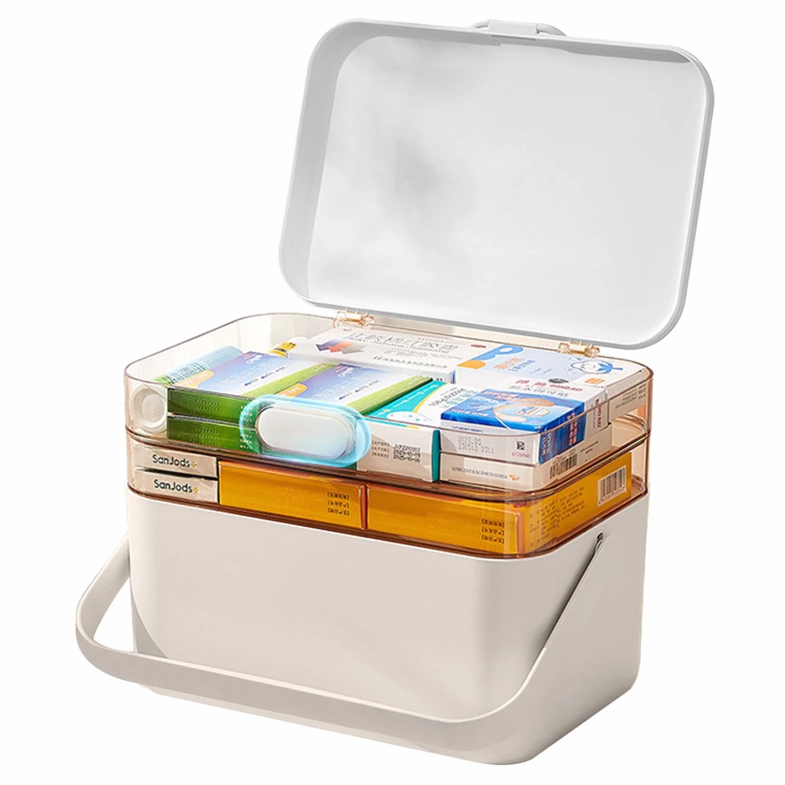 Botiquín portátil grande de capas, organizador de medicamentos para hogar