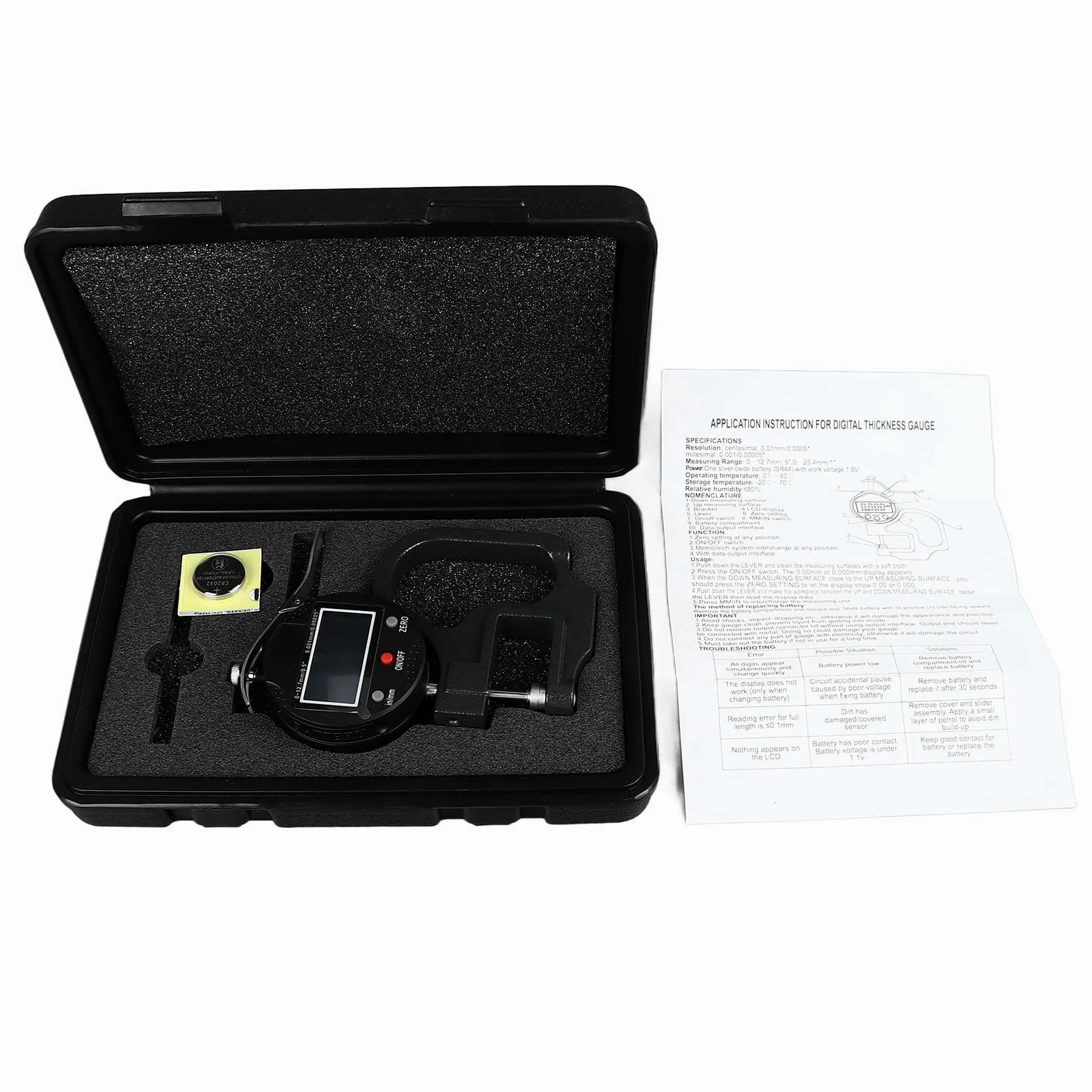 Medidor de espesor digital Micrómetro electrónico Alta precisión Resolución de 0,001 mm Herramienta de medición de espesor portátil para fabricación industrial Procesamiento