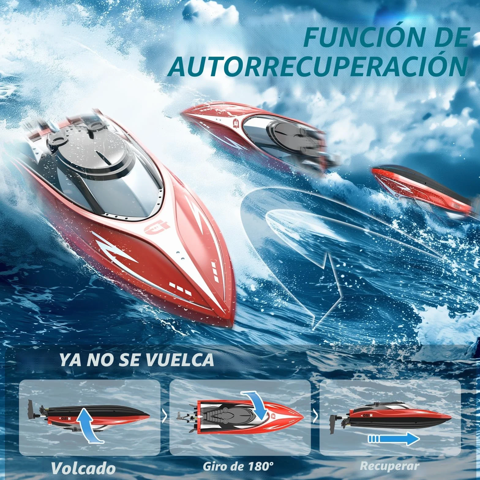 DEERC H120 Barco teledirigido rápido 2,4 GHz 20+ mph para Piscinas Lagos con 2 baterías Recargables Alarma batería baja recuperación antivuelco