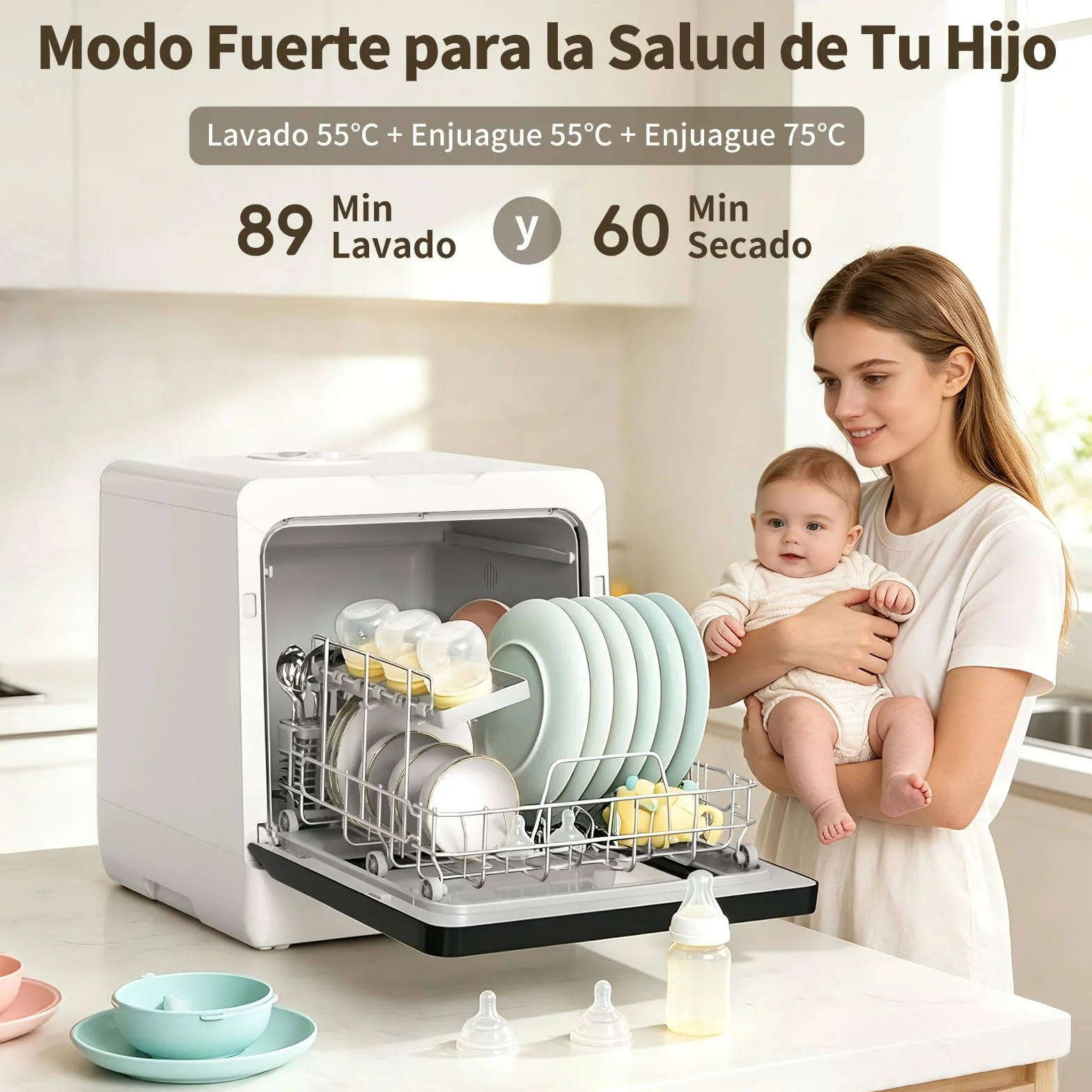 Lavavajillas de Encimera 7+3 Programas 5L Control Táctil Pantalla LED