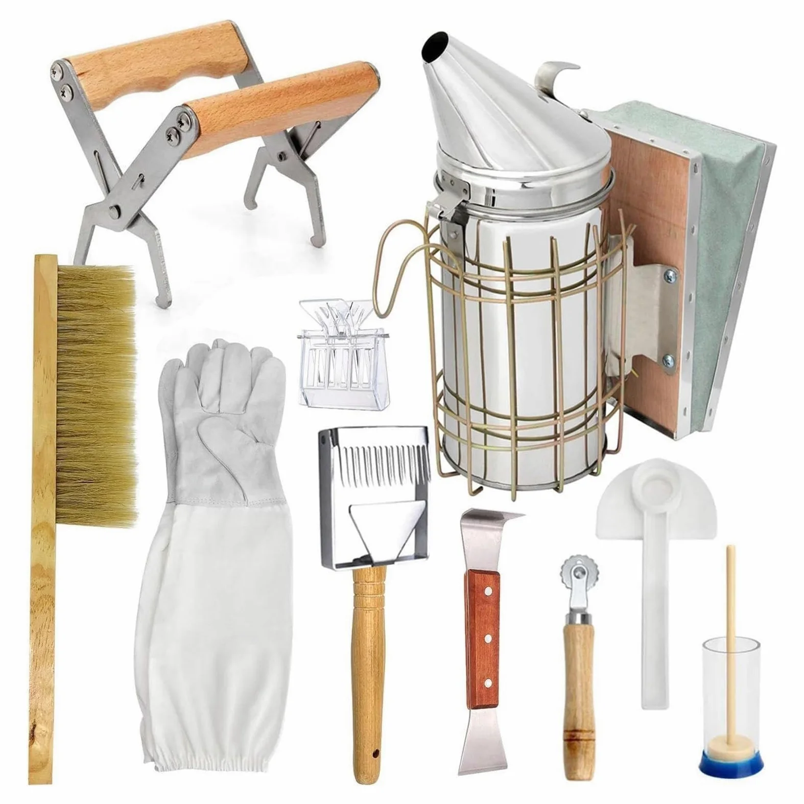 Kit de herramientas for miel de apicultura, 10 piezas, Kit de apicultor principiante y profesional, guantes de apicultor/cepillo for abejas/alimentador de abejas