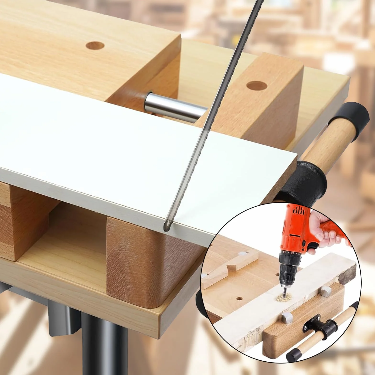 Banco de Carpintero, Mini Banco De Trabajo Portátil con Tornillo Carpinteria Mesa de Trabajo Taller Móvil Torno para Madera Adecuado para Tallado, Corte, SujecióN, Cepillado