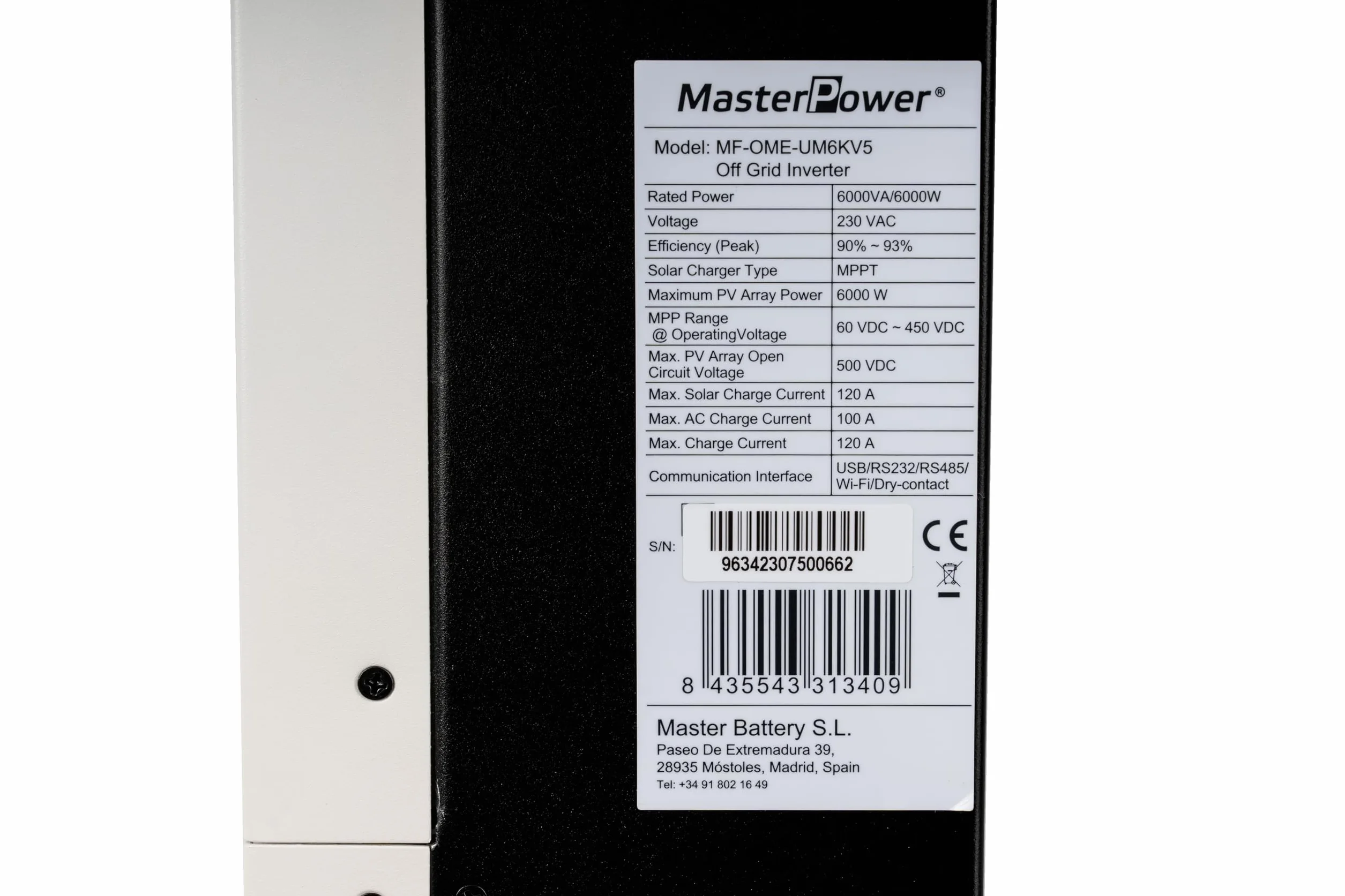 Inversor Híbrido Master Power UM-V5 6000W 48V – MPPT 120A para hasta 6000W en Paneles Solares – Doble Salida para Gestión Inteligente de Carga – Conexión WiFi