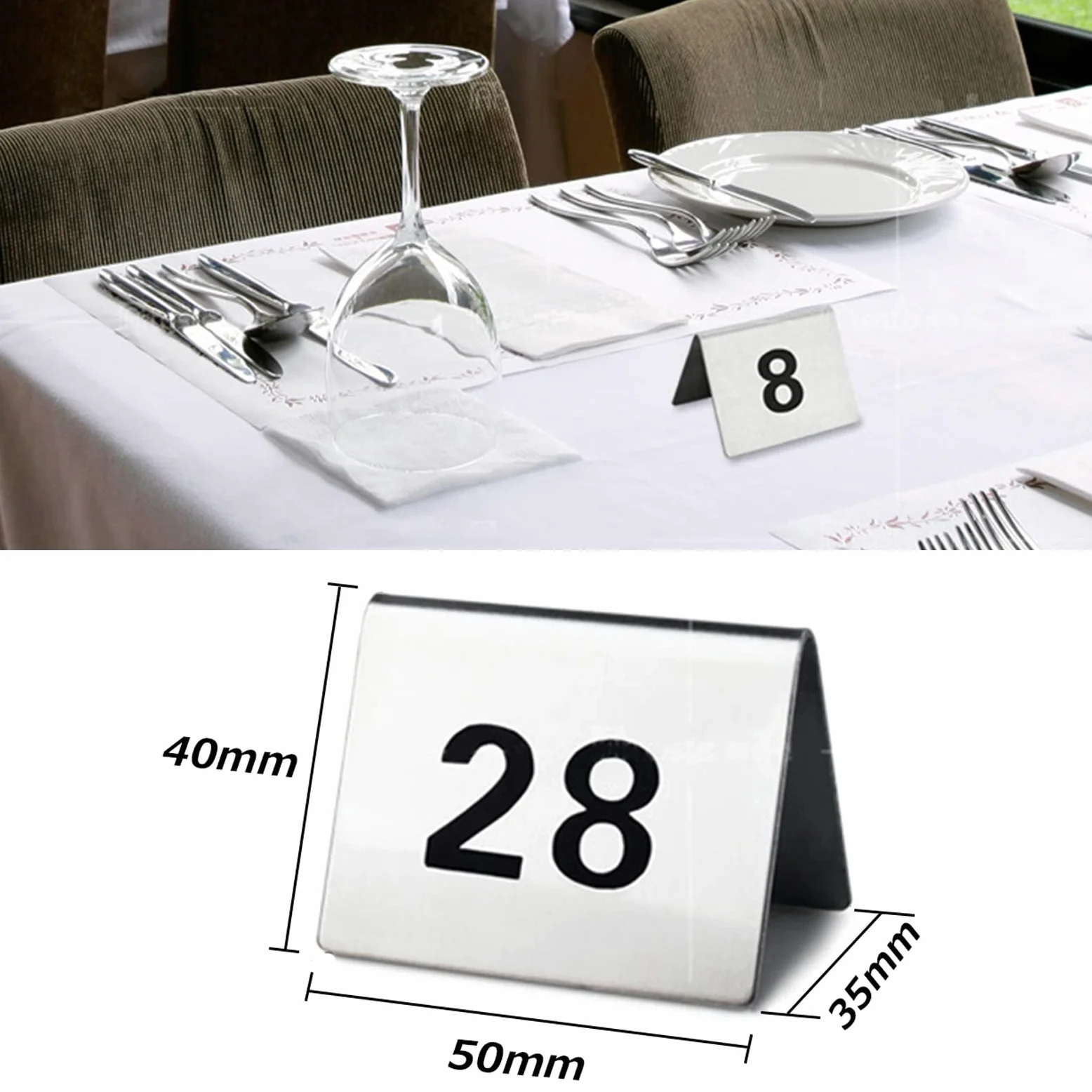 V3VOGUE Números De Mesa De Carpa De Acero Inoxidable Estilo, Números De Doble Cara para Un Fácil Reconocimiento, 1 A 50/100 Signo De Número De Mesa para Boda/Restaurante/Cafés