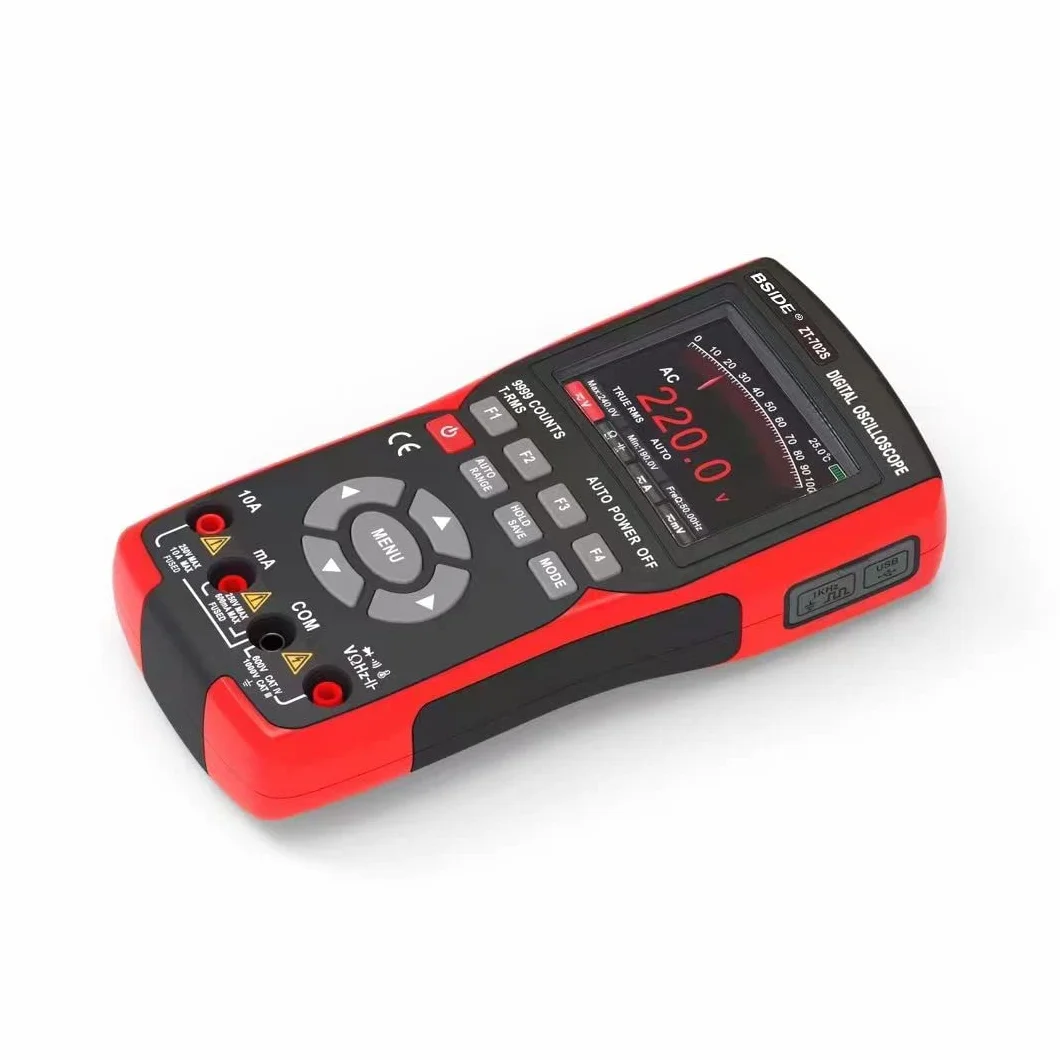 BSIDE ZT-702S Kit Osciloscopio DIY Multímetro Digital TRMS con Osciloscopio Automotriz 9999 Cuentas 10Mhz LCD a Color Medidor de Miliamperios y Milivolt Oscilloscope Recargable con Memoria para PC