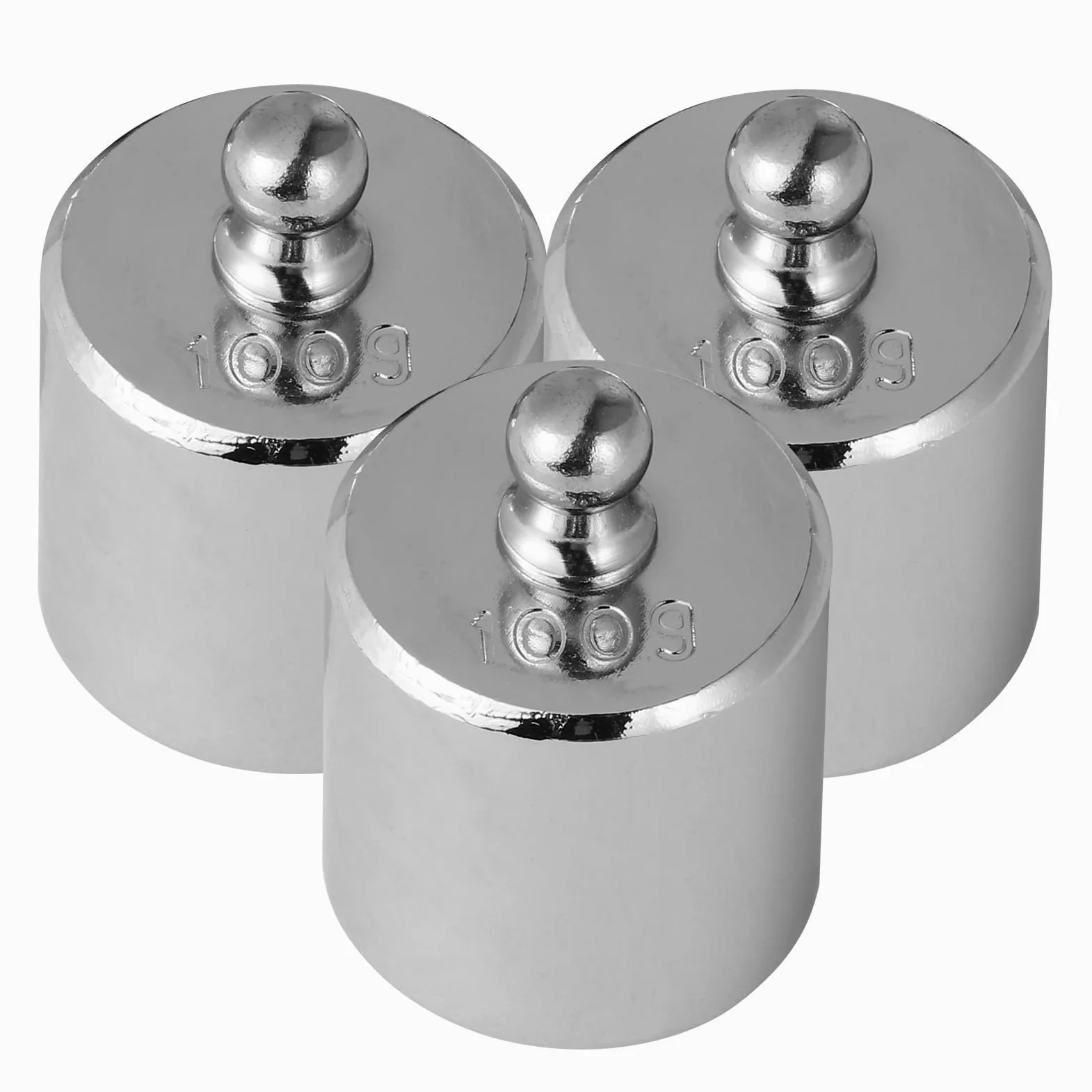 Luxshiny 3 Pesas de Calibración de Acero Cromado M2 100g para Balanzas Electrónicas, Juego de 3 Piezas para Instrumento Educativo y Calibración Precisa en Laboratorio Industrial