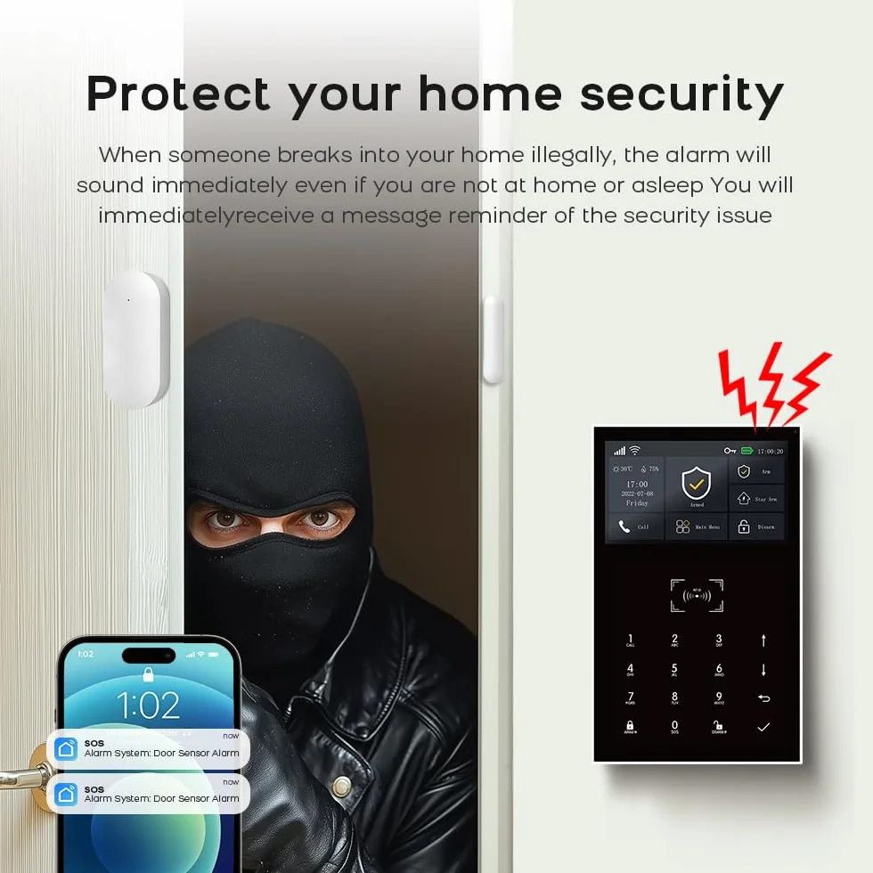 Sistema de alarma de seguridad inalámbrico WiFi GSM 4G Alexa y Google compatible con sirena PIR Sensor de movimiento mandos a distancia Sensor de ventana/puerta TUYA APP Control Sistema de alarma