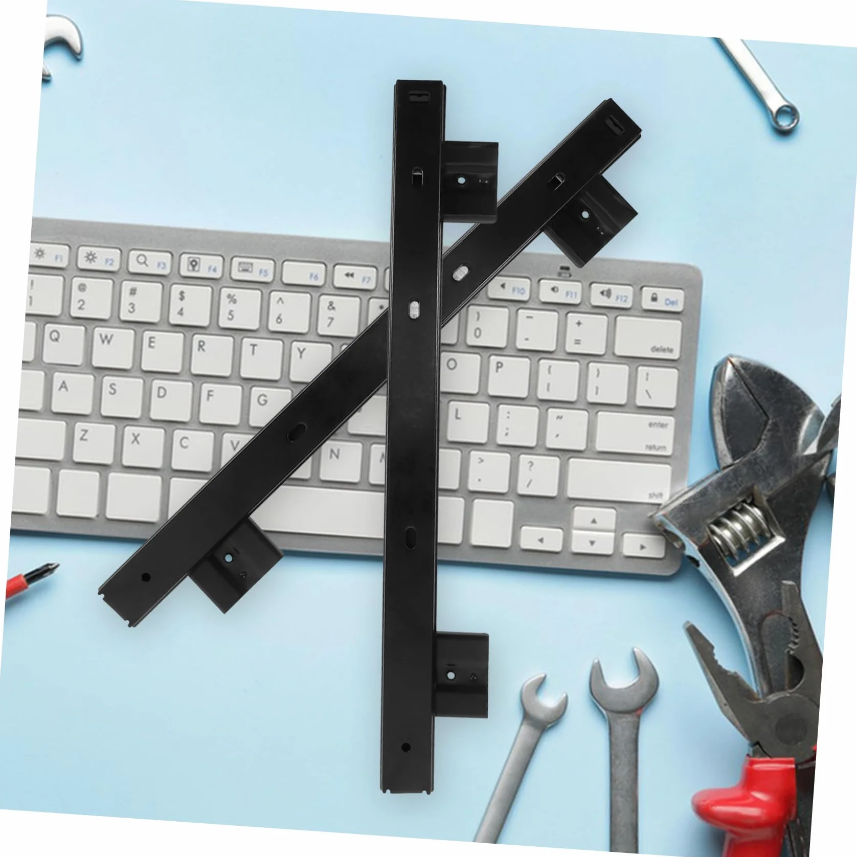 HOMSFOU Riel Deslizante Para Teclado Montaje Lateral Acero Guías Cajón Escritorio 13.77x1.06x0.27In